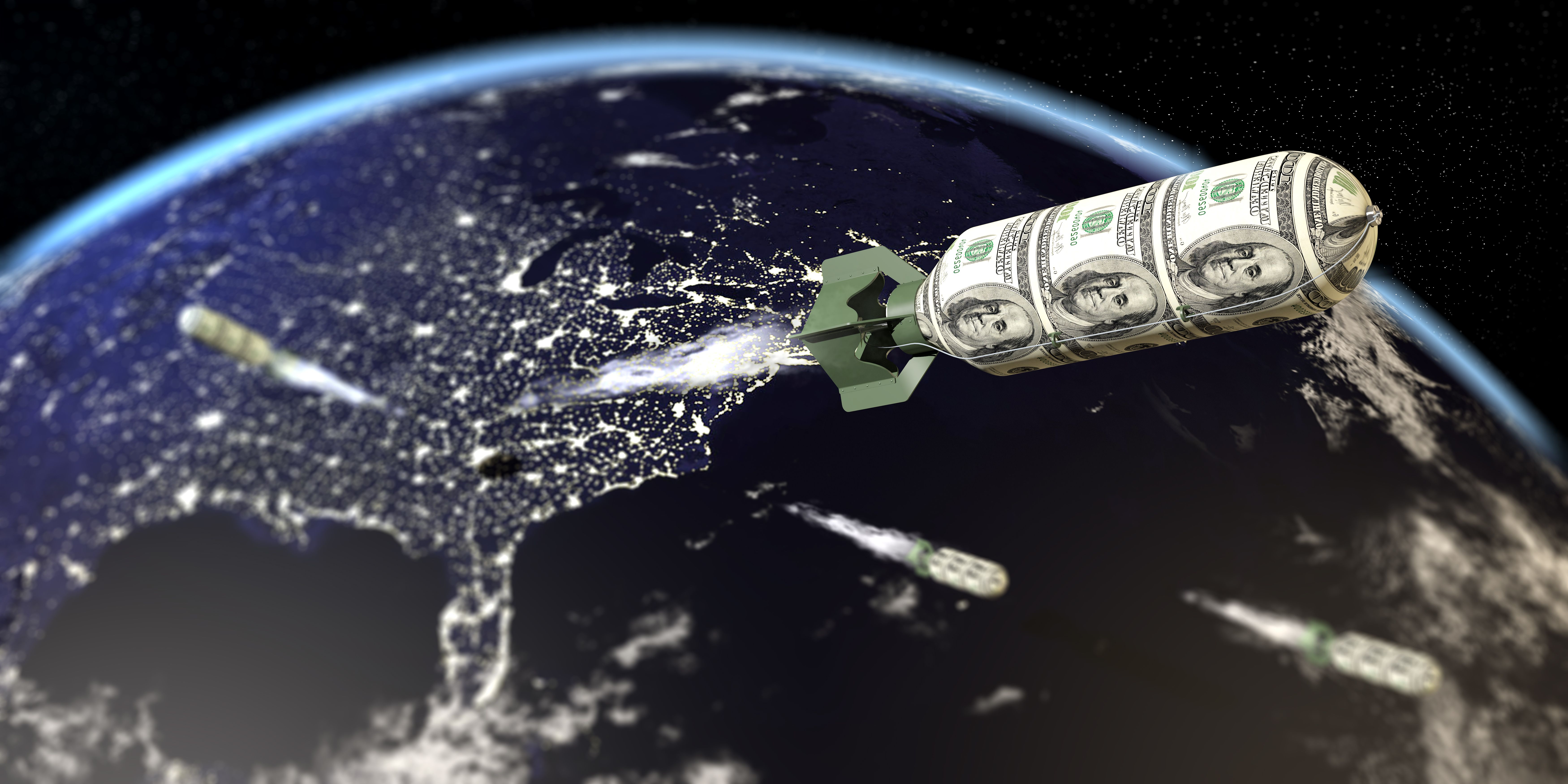 Economic War Concept With Dollar Rocket