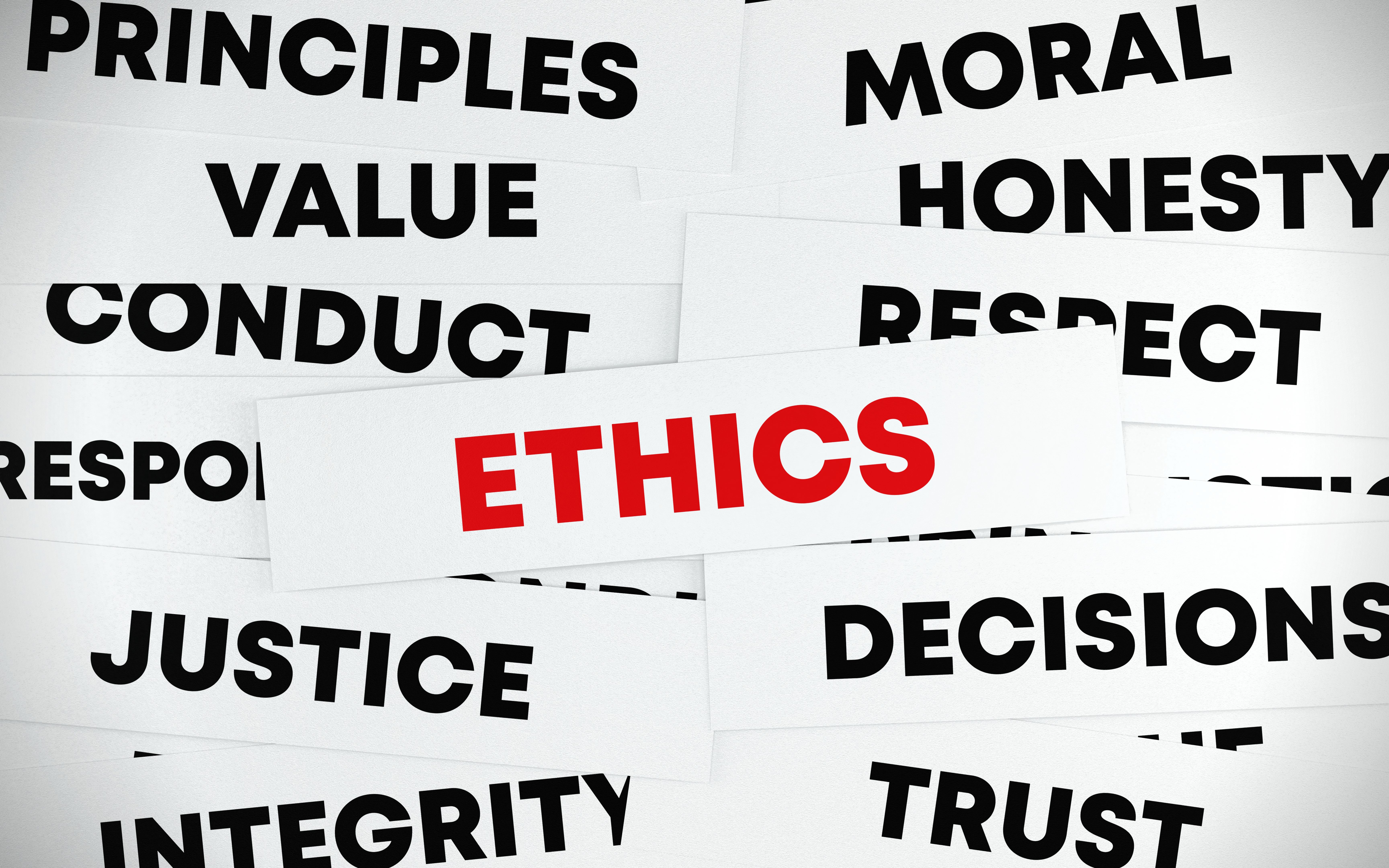 Palavras relacionadas à Ética formam uma nuvem de palavras em cima uma da outra.