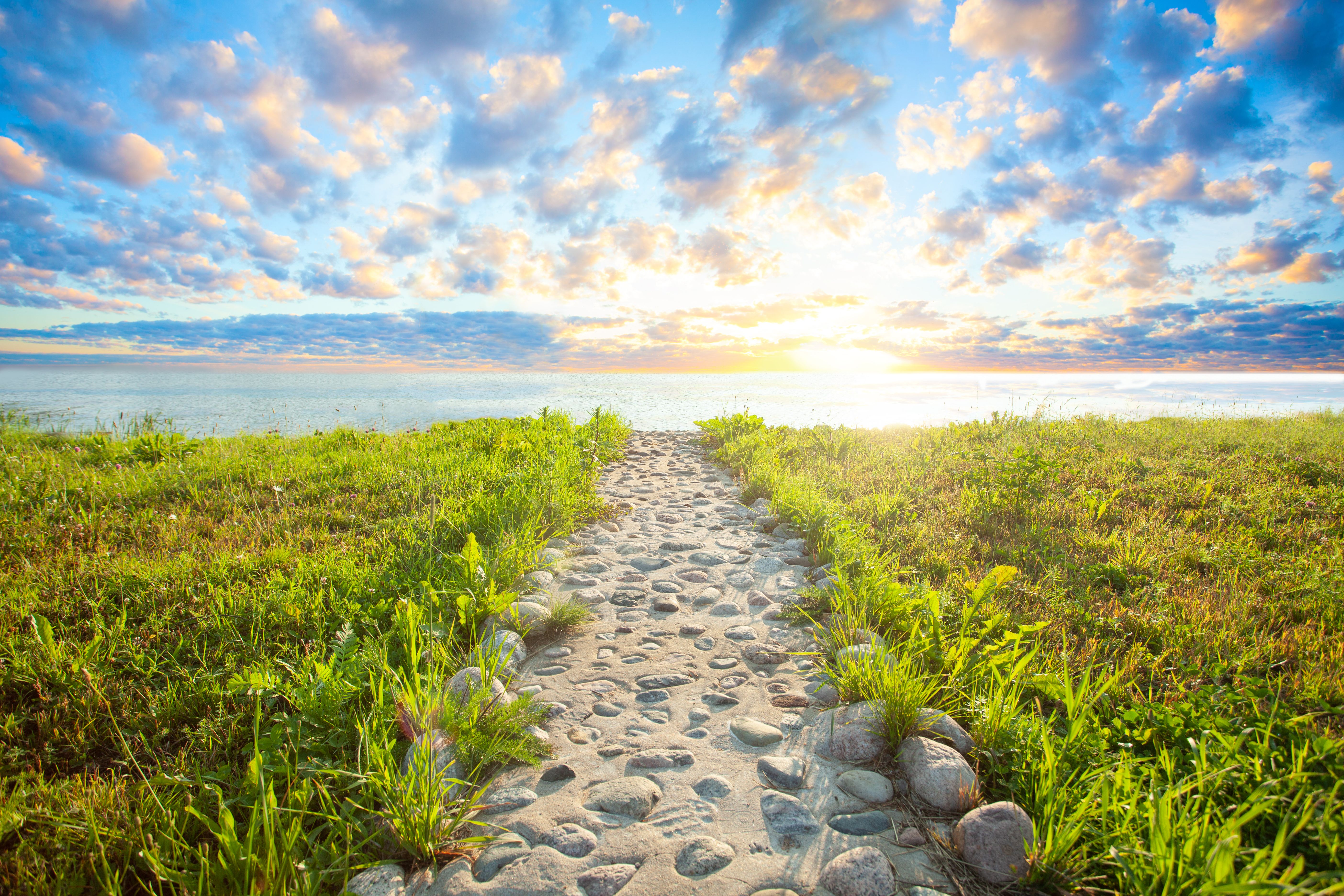 Sky clouds, sunlight and path, beauty nature background