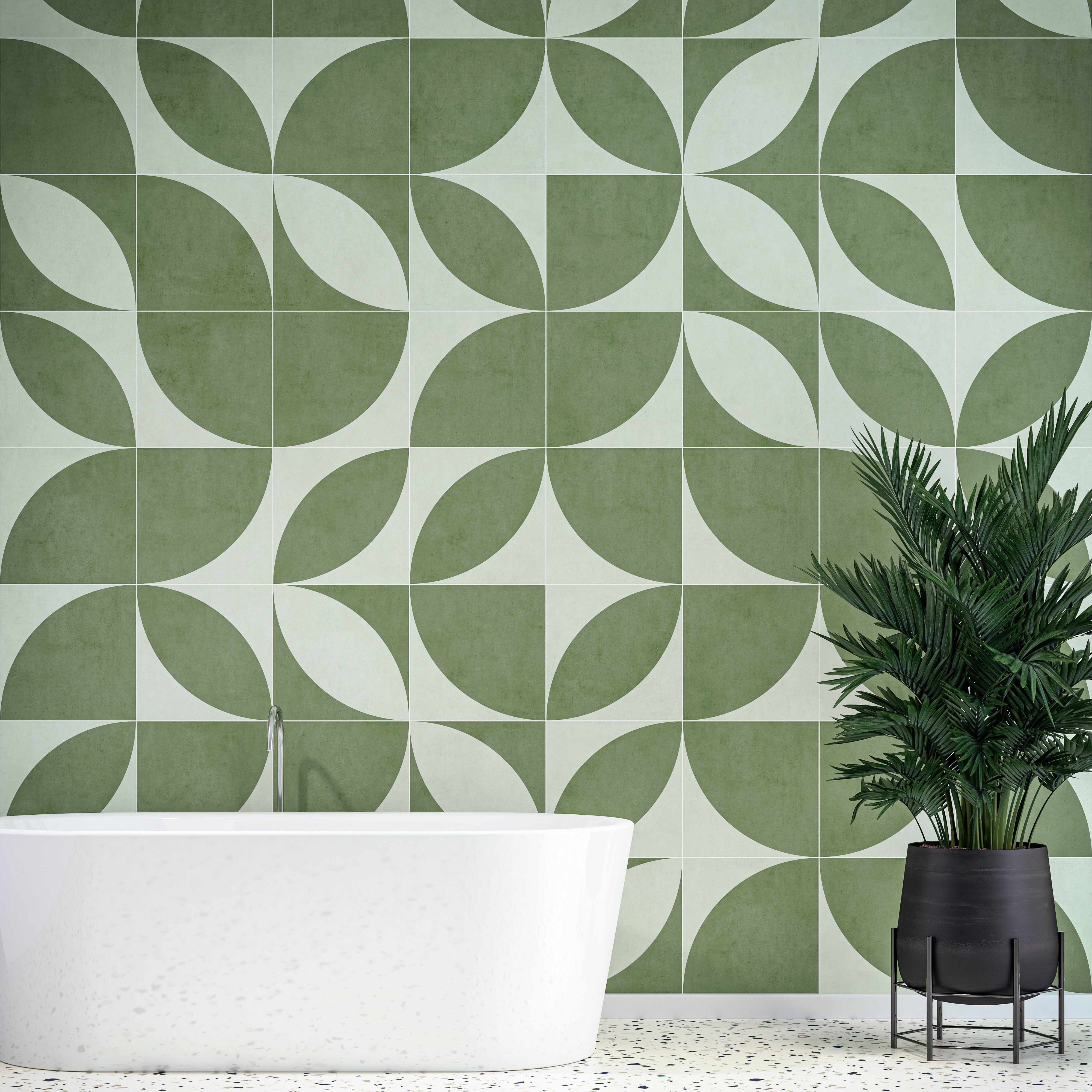 patterned tile bathroom