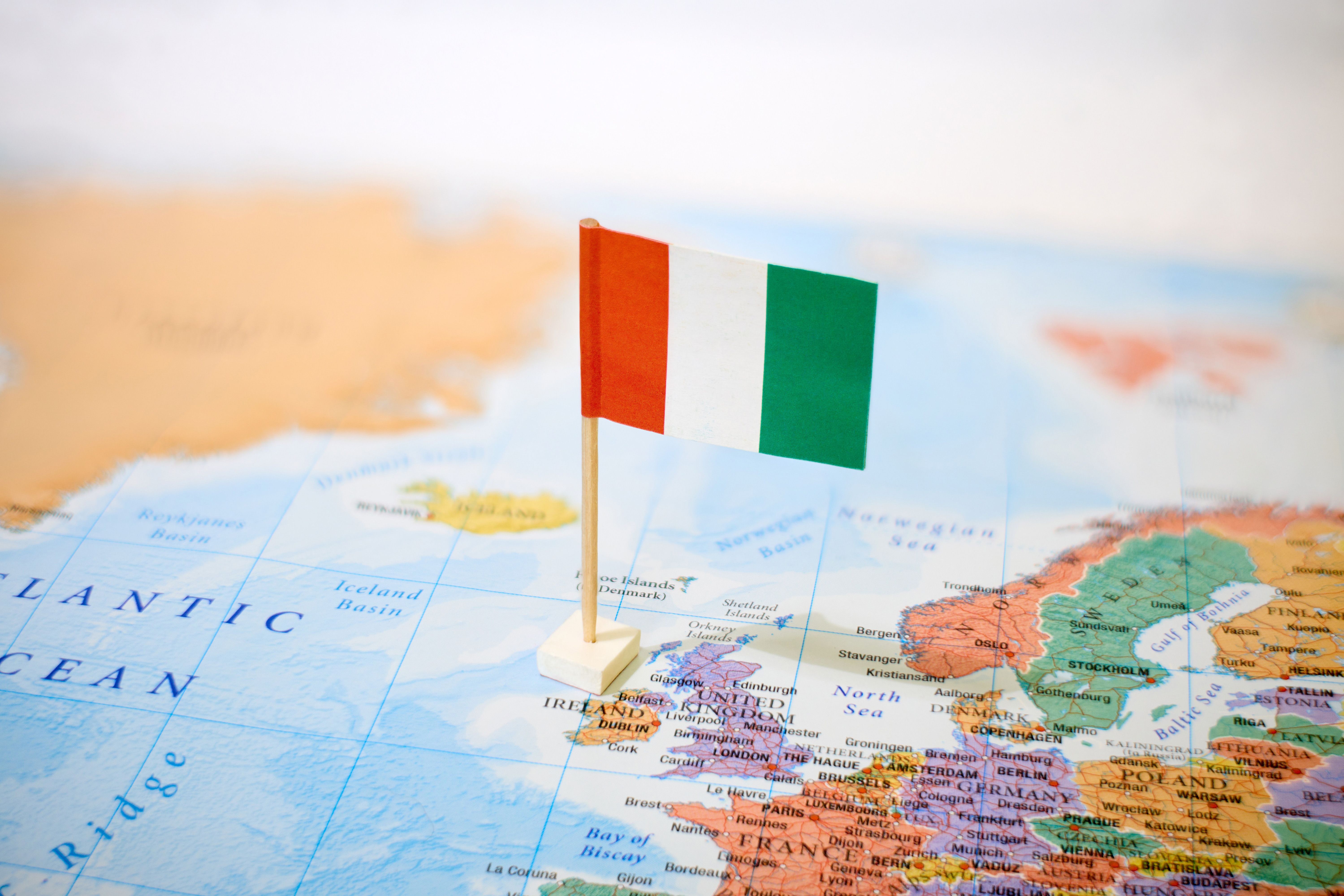 Ireland on world map with flag