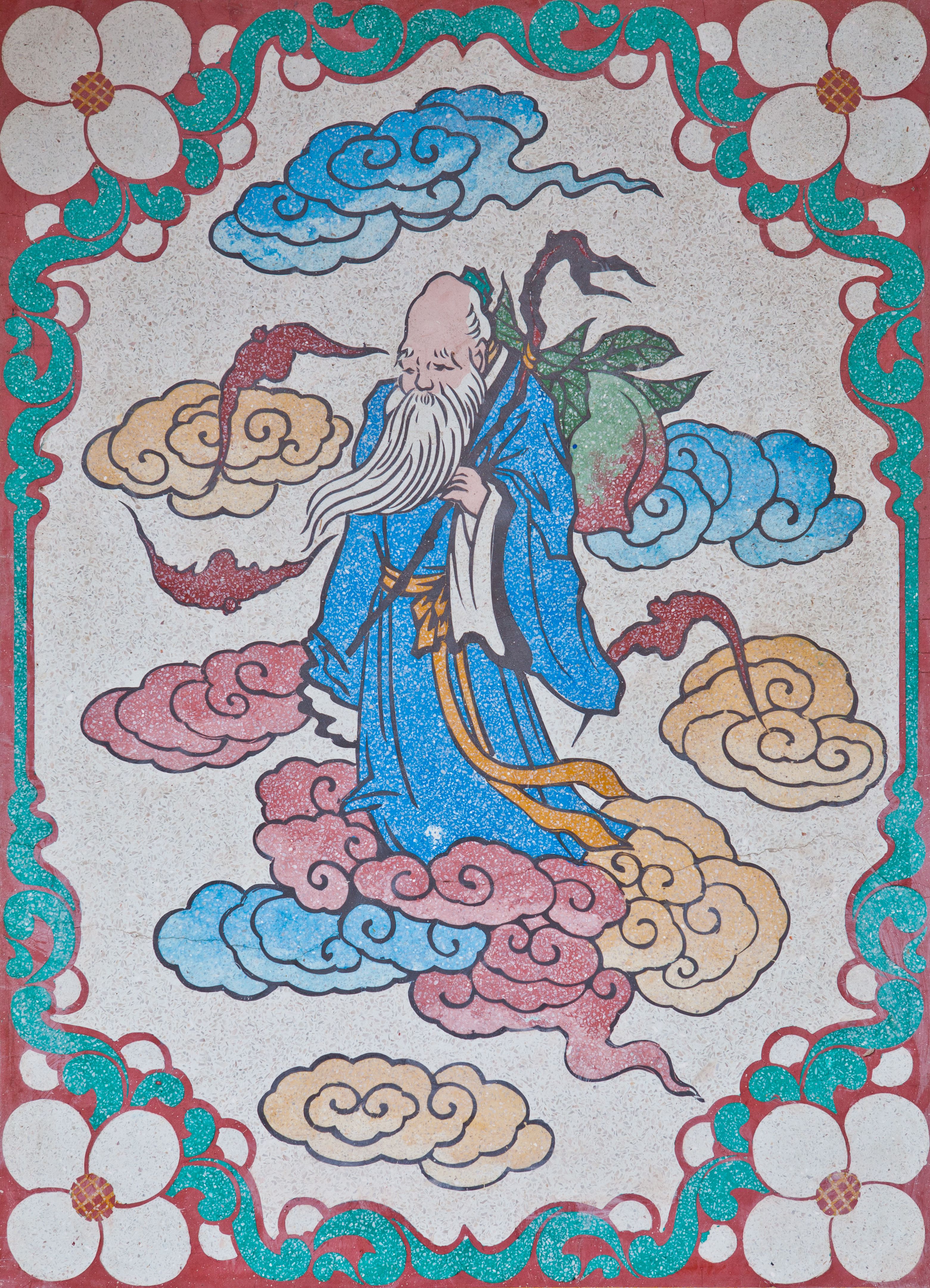 Old man spirit on a wall in chinese temple