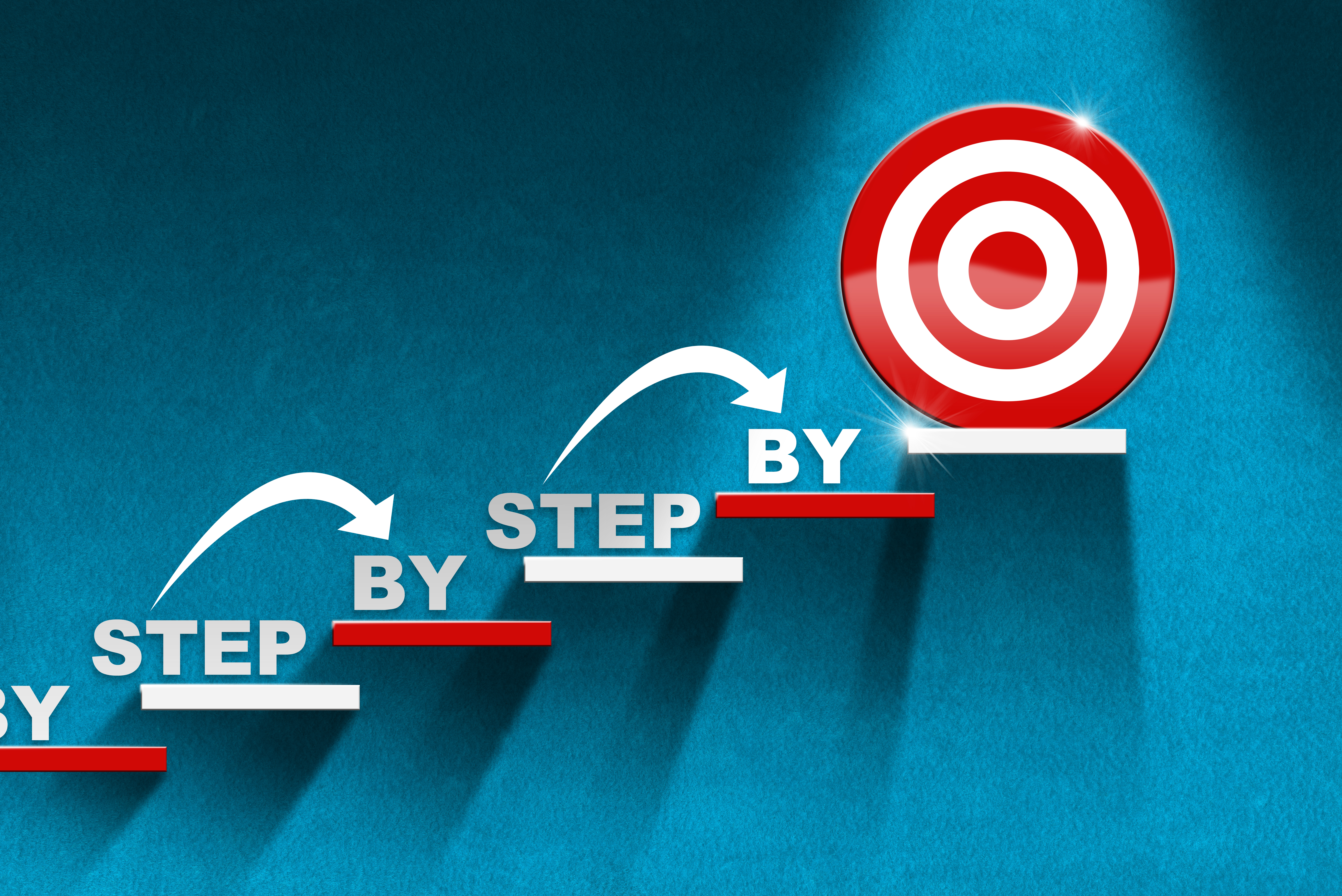 Stair and Target on Blue Wall with text Step by Step Stair and Target on Blue Wall with text Step by Step