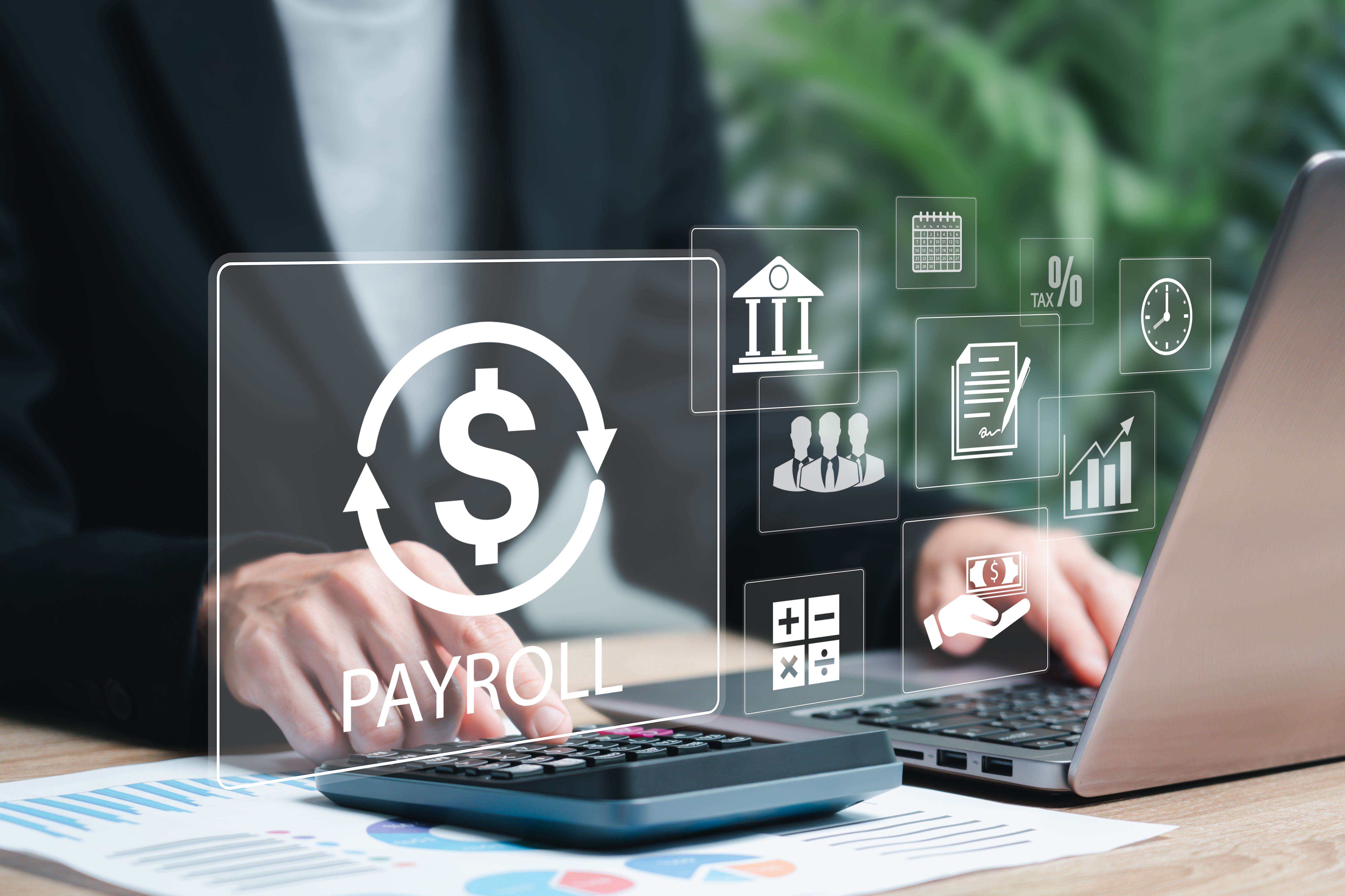 Payroll business finance management concept, Salary calculation,  Automatic salary payment system, Businesswomen payment management, Technology for payment salary, Financial, Accounting