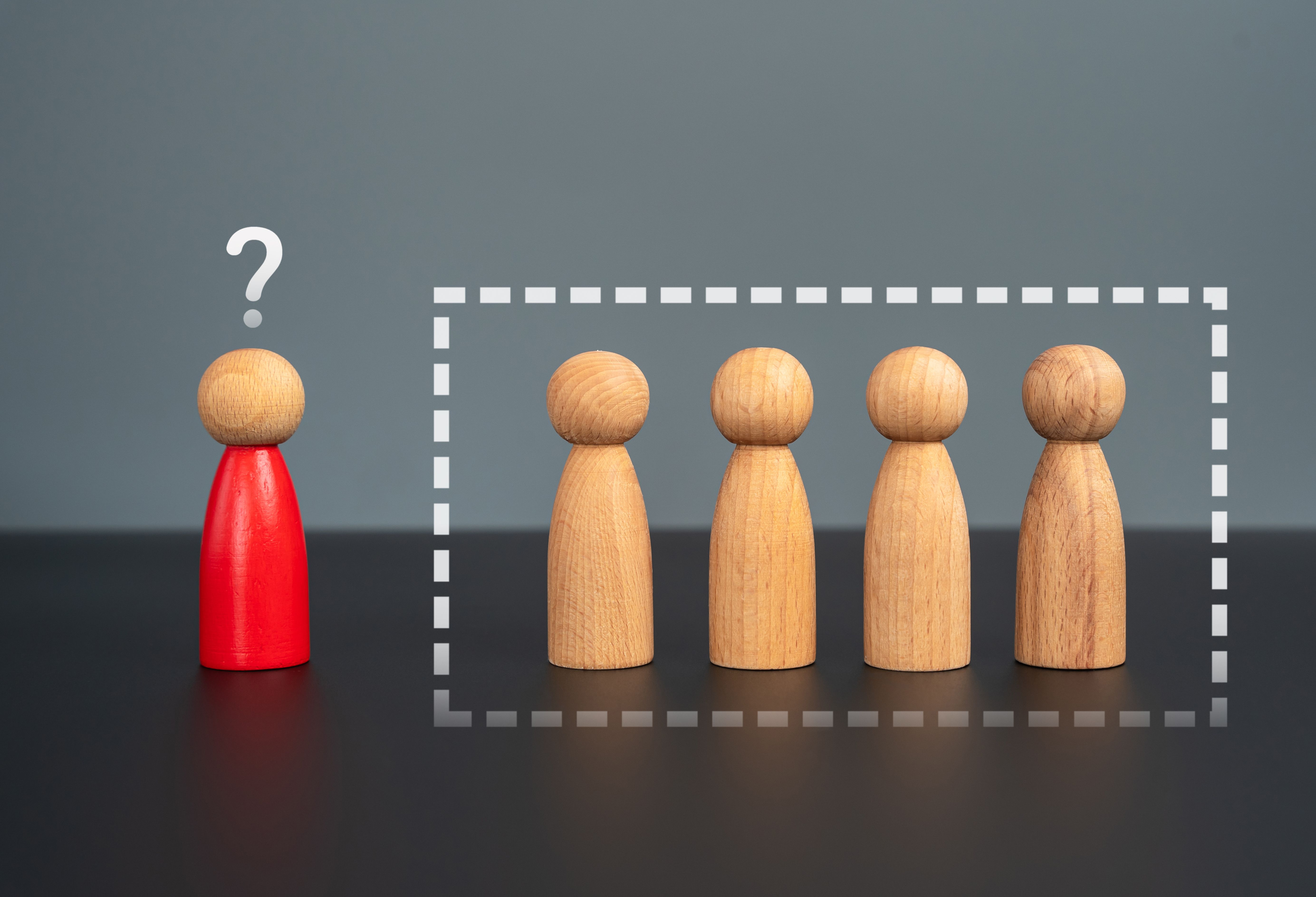 There is no place for the red man in the group. Social isolation. Exclusion, discrimination. There is no place for the red man in the group. Social isolation. Exclusion, discrimination.