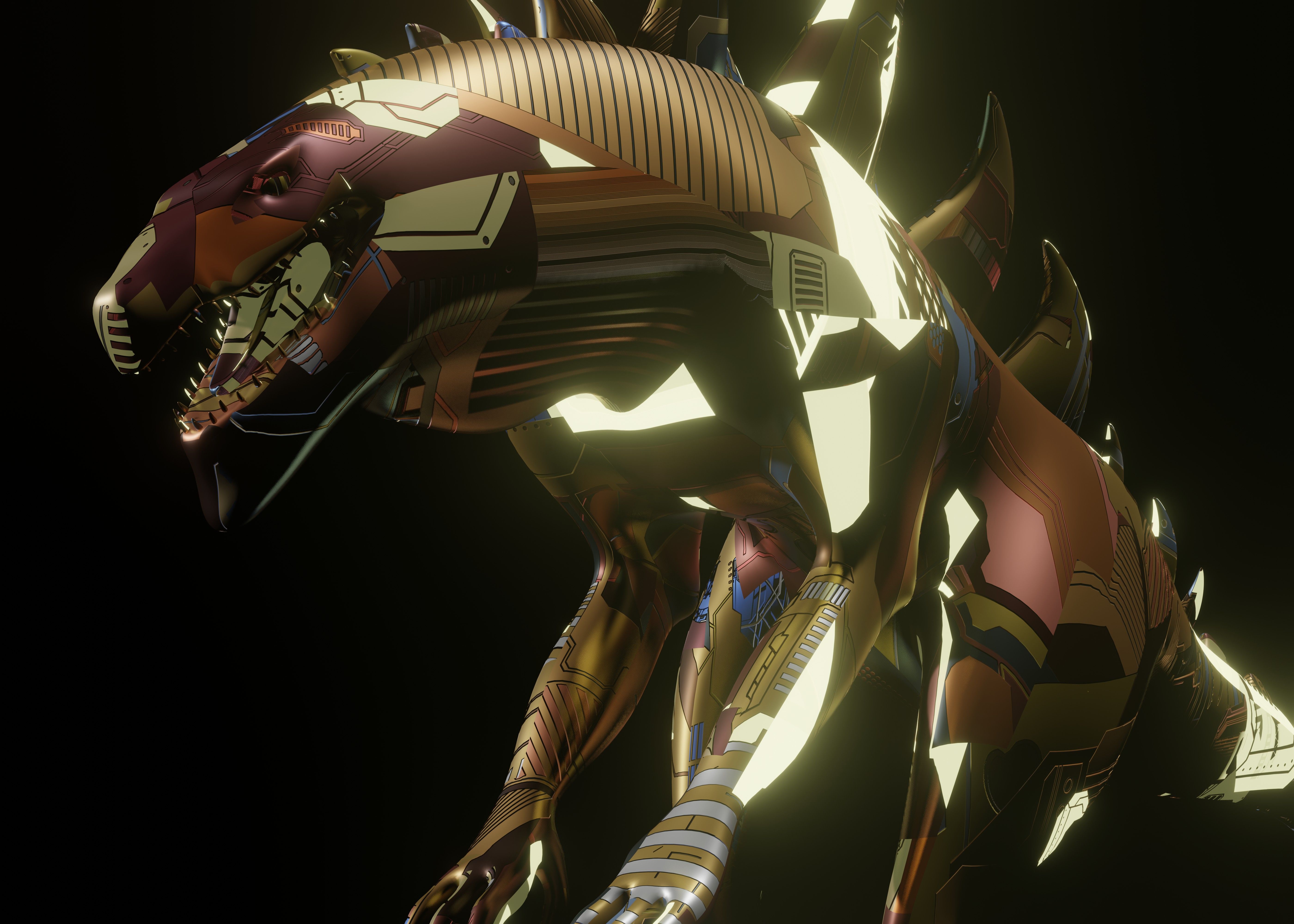 3d rendering of a futuristic mechanical Scary dragon in a dark black background