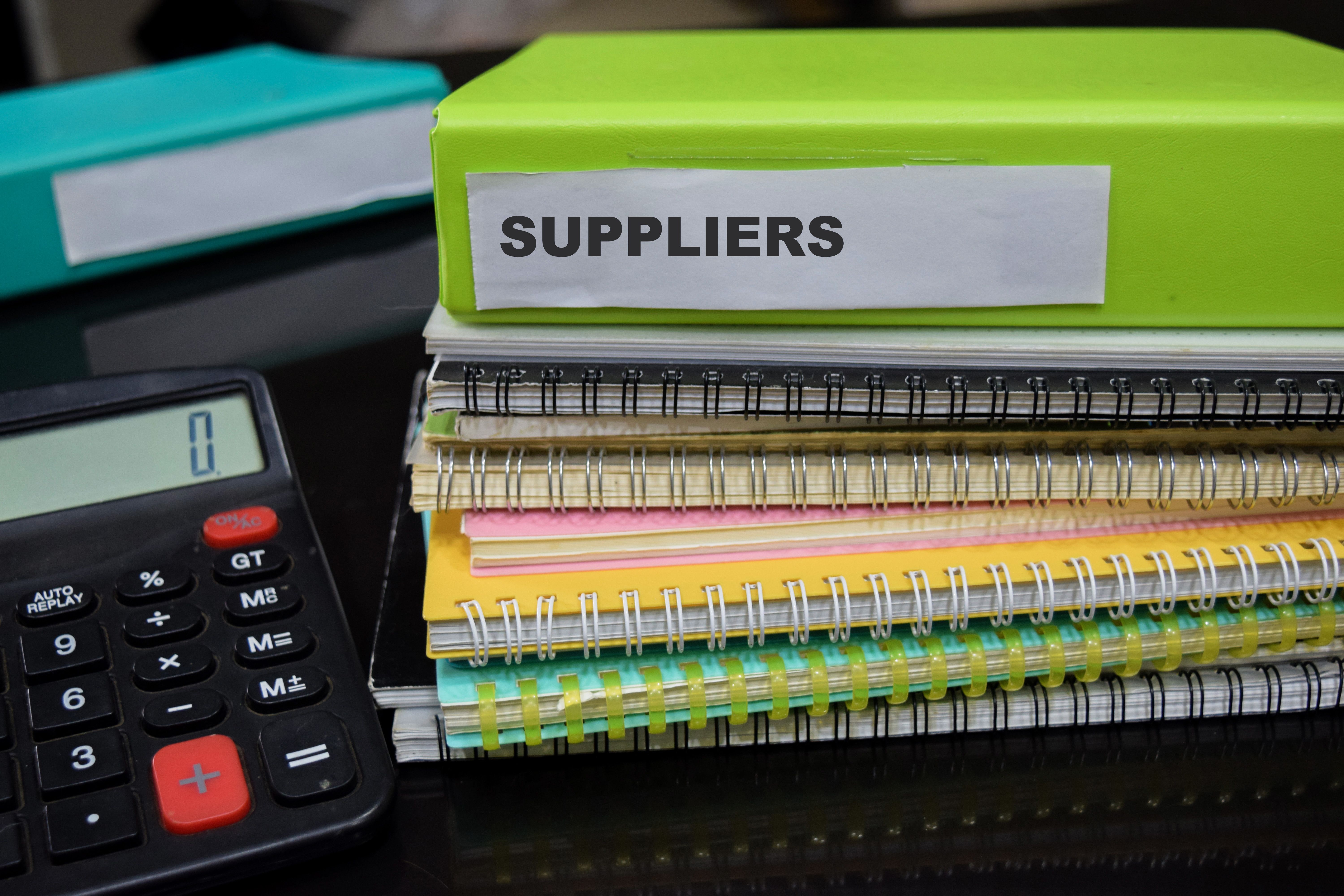 Folders with the label suppliers. Business management concept Folders with the label suppliers. Business management concept