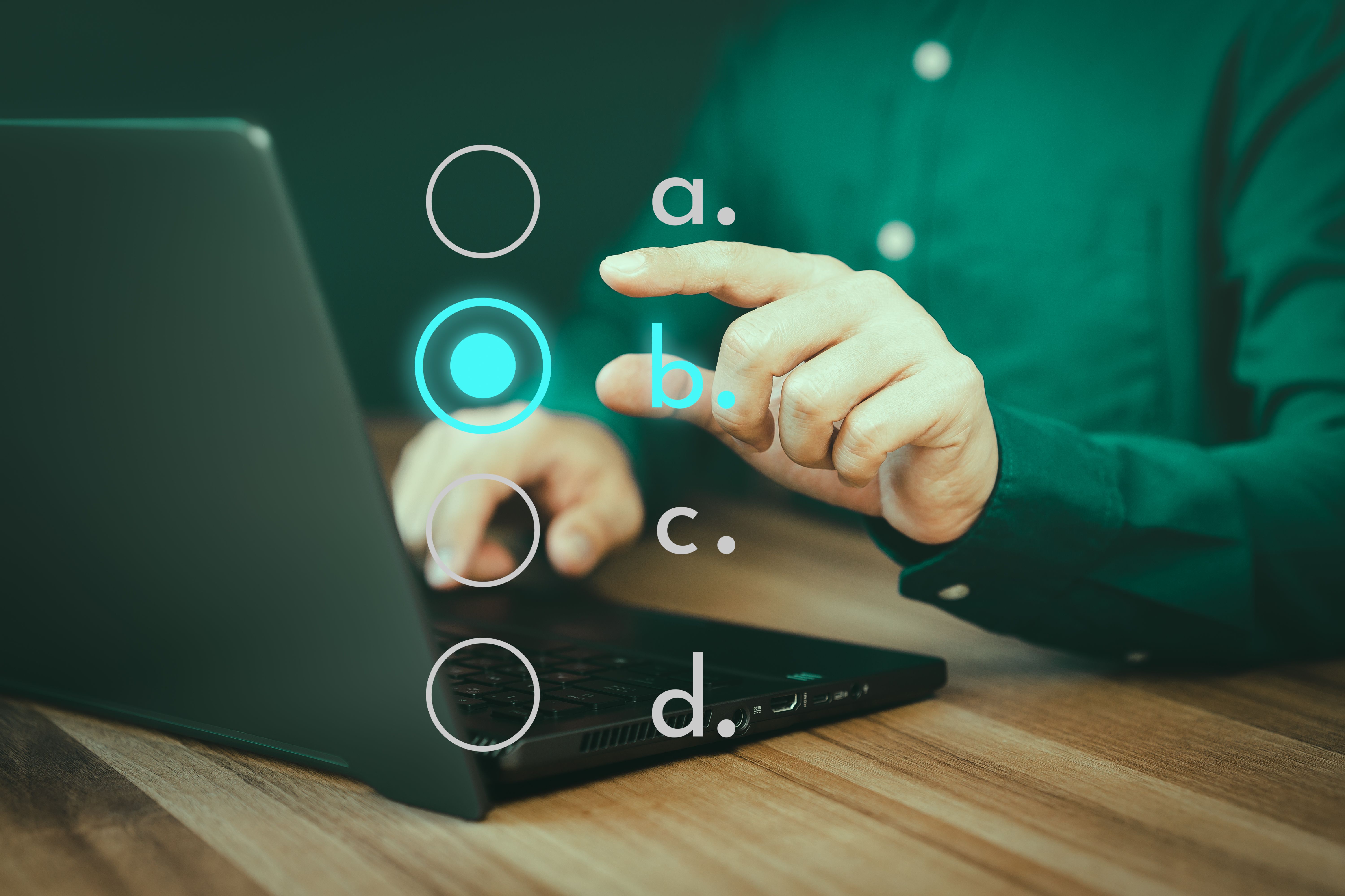 Adult man using a laptop tick correct sign mark for document approval and checklist planning concept. Take an assessment, evaluation, test, education, questionnaire, online survey online exam. Adult man using a laptop tick correct sign mark for document approval and checklist planning concept. Take an assessment, evaluation, test, education, questionnaire, online survey online exam.