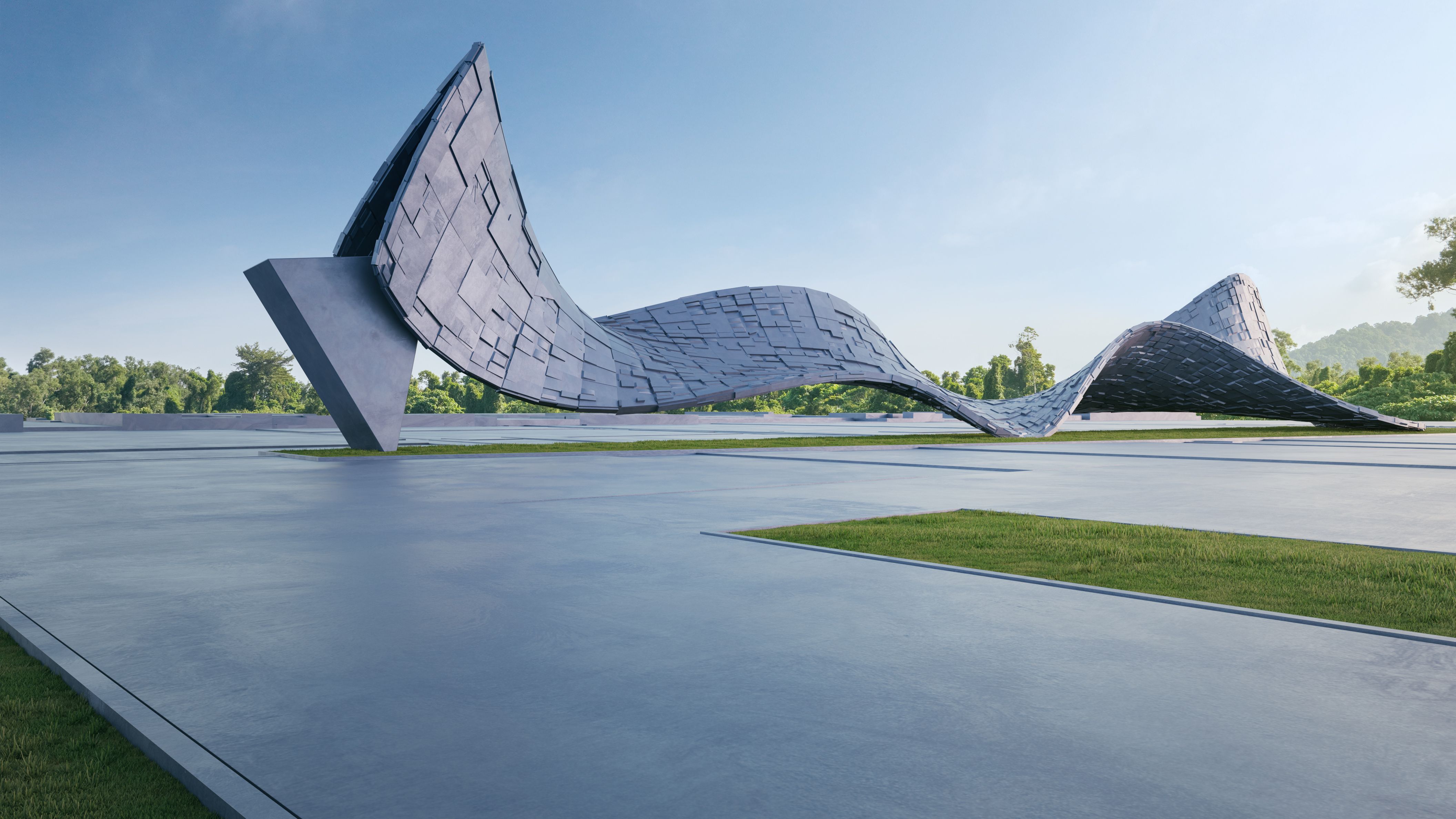 Empty concrete floor and steel texture curve element.