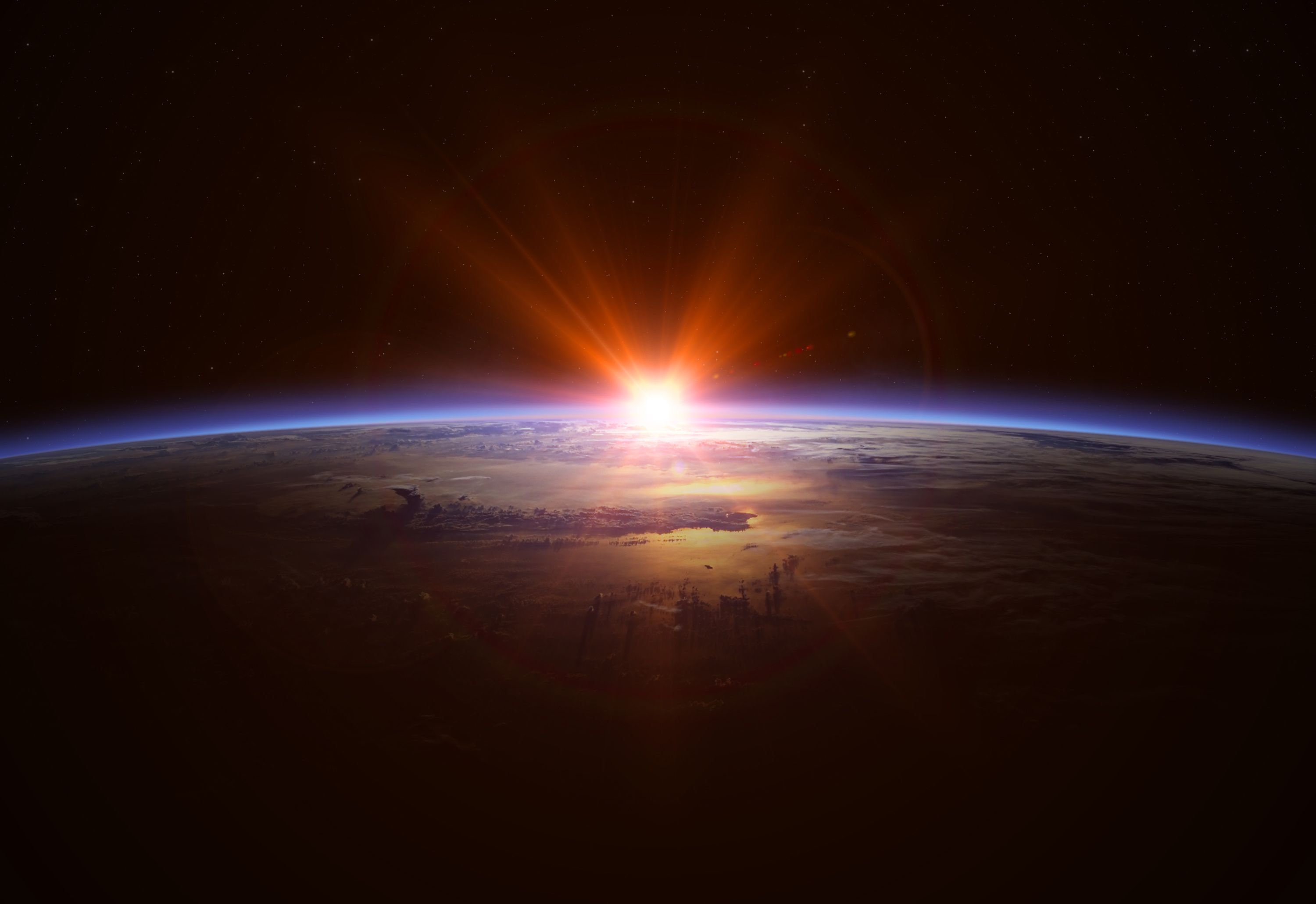 Sunrise view of the planet Earth from space.