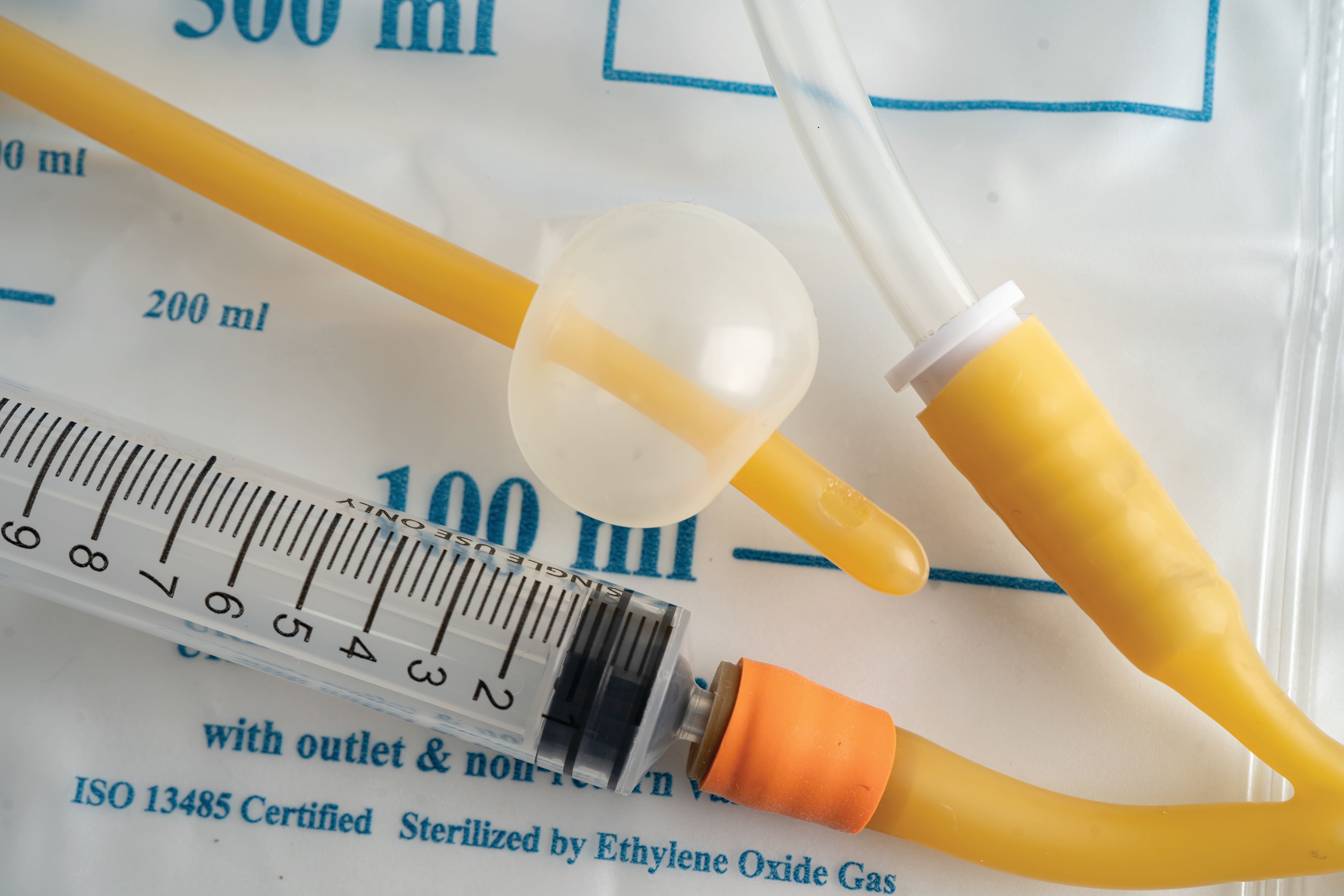 Foley catheter and urine drainage bag collect urine for disability or patient in hospital.