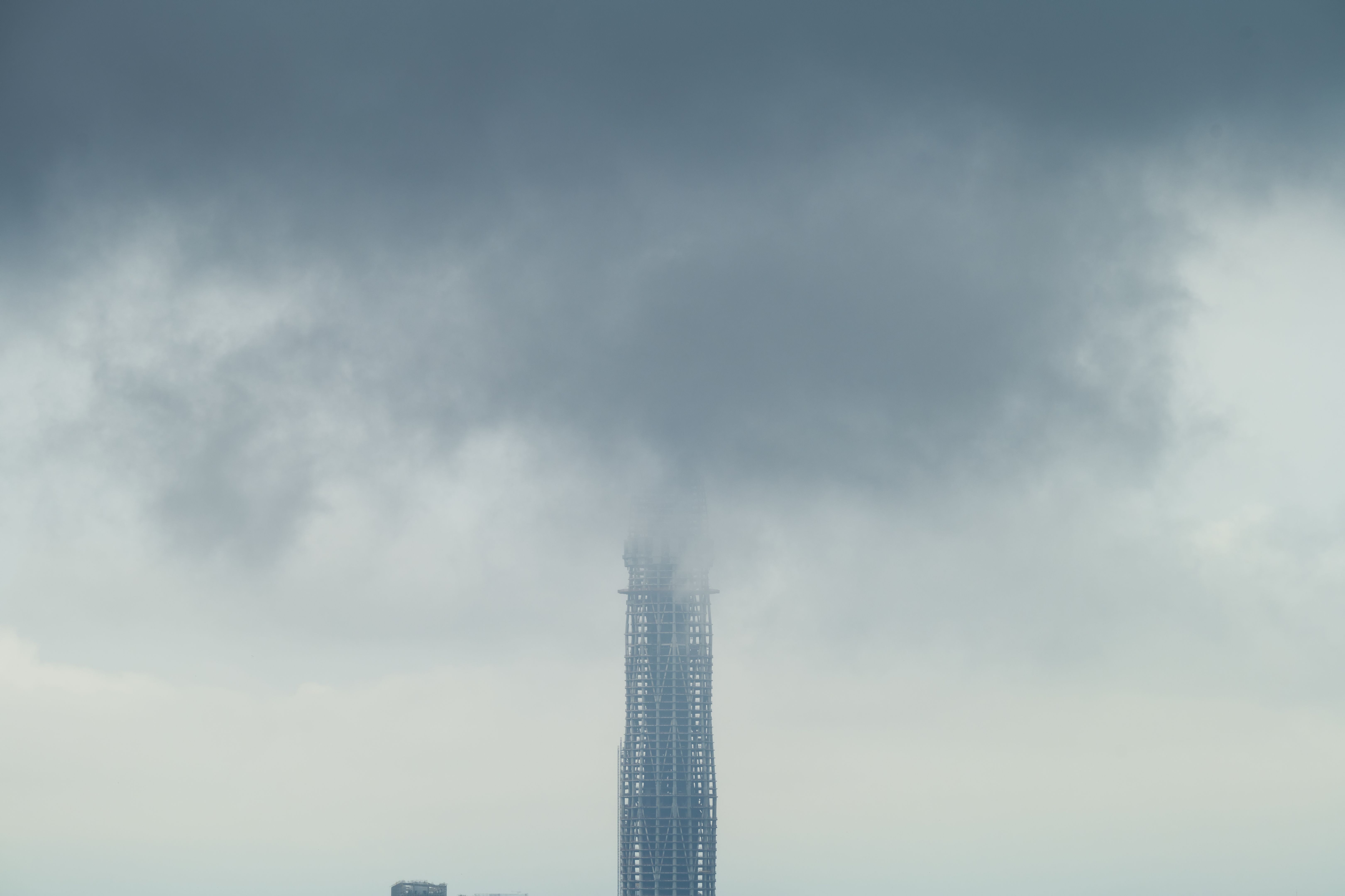 Modern city in fog