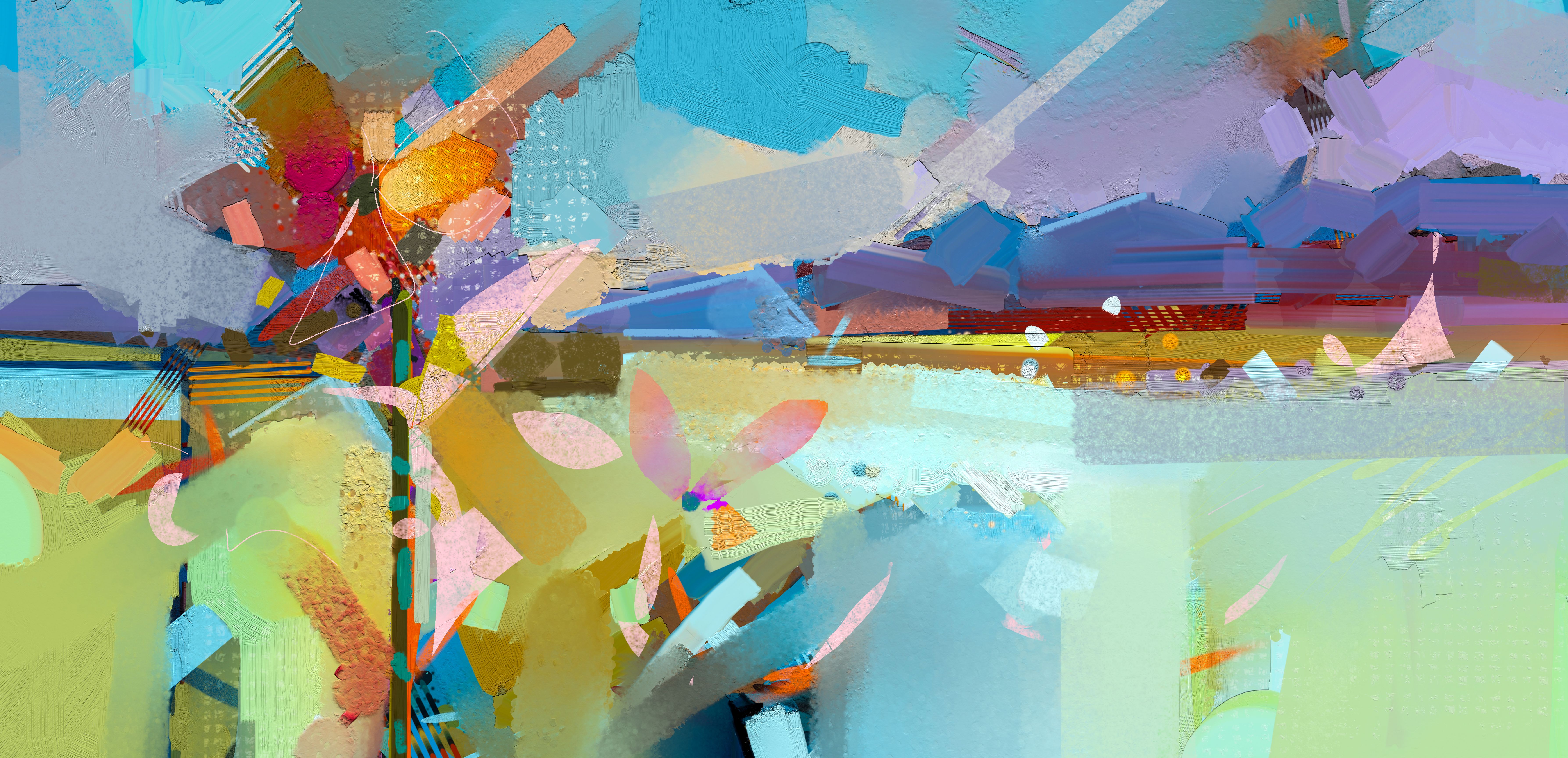 Abstract colorful oil painting and grunge texture on canvas. Semi abstract image of nature, landscape paintings background. Modern abstract art oil paintings. Contemporary art for wallpaper background Abstract colorful oil painting and grunge texture on canvas. Semi abstract image of nature, landscape paintings background. Modern abstract art oil paintings. Contemporary art for wallpaper background