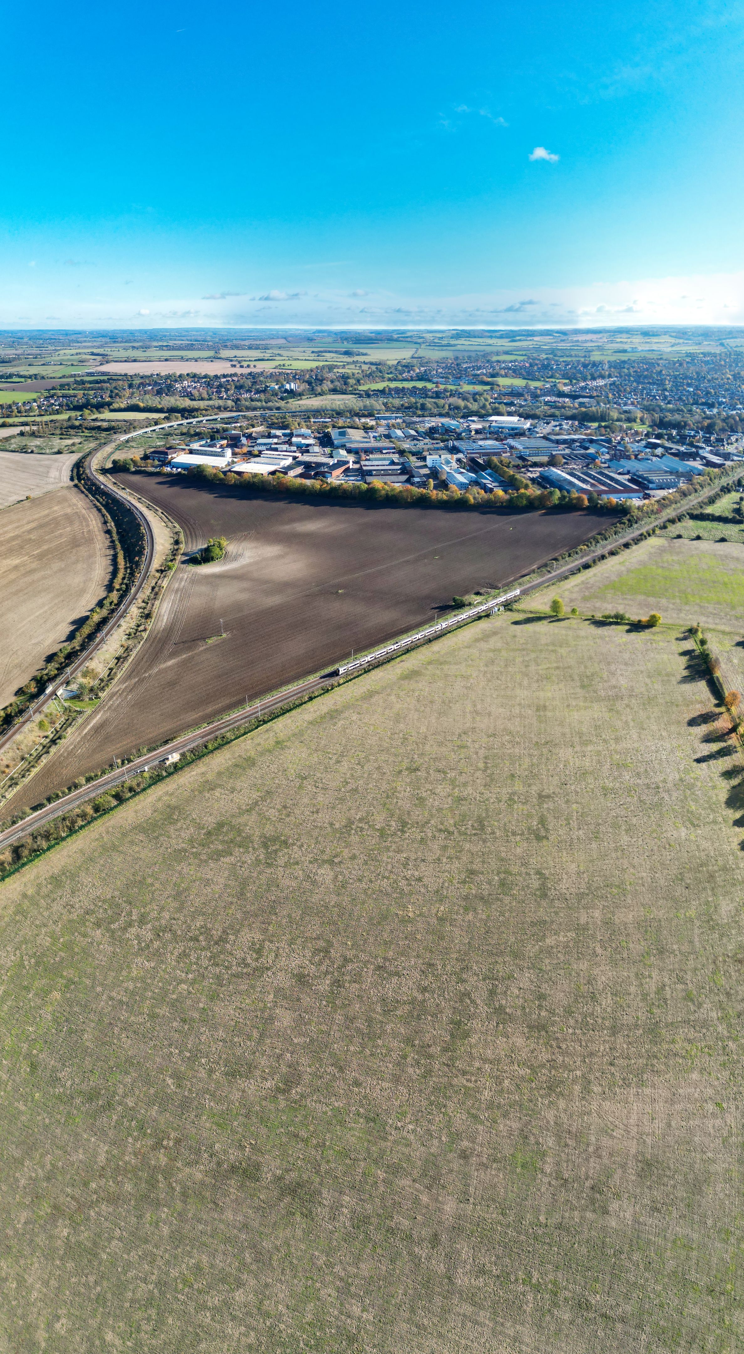 Aerial View of Countryside Landscape and Agricultural Farms