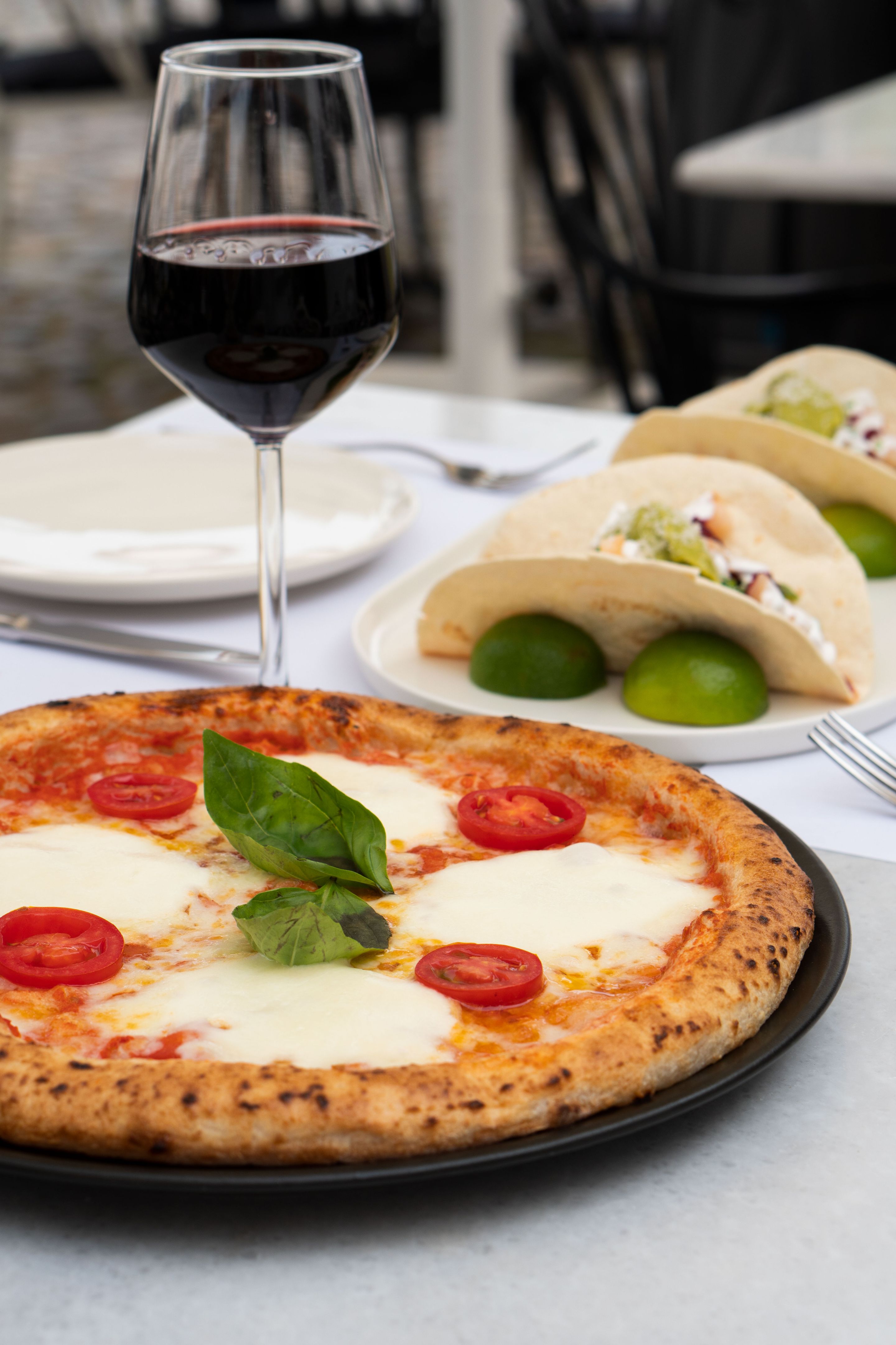 cheese pizza and wine