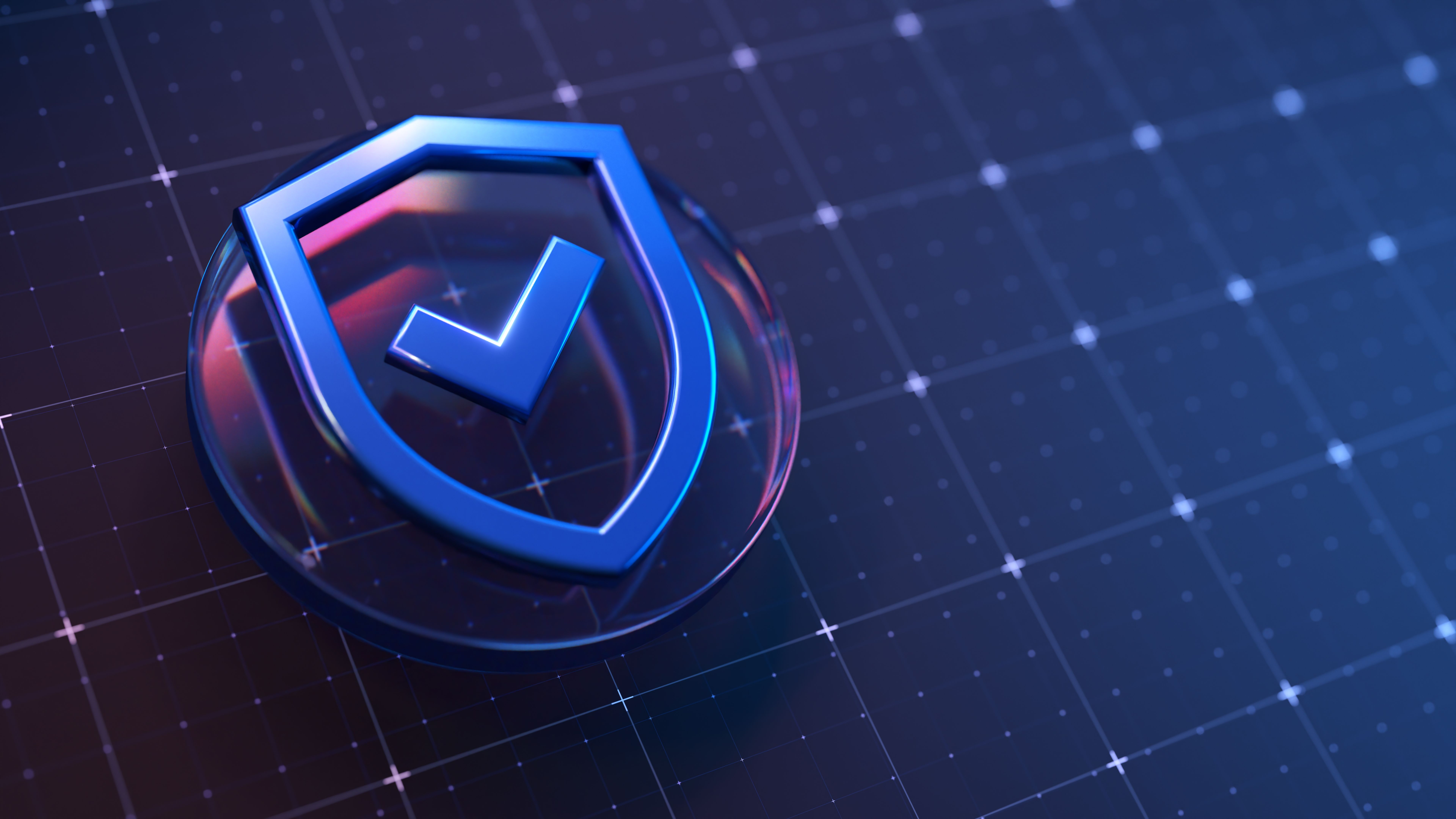 Digital Security Shield With Checkmark on Grid Background Digital Security Shield With Checkmark on Grid Background