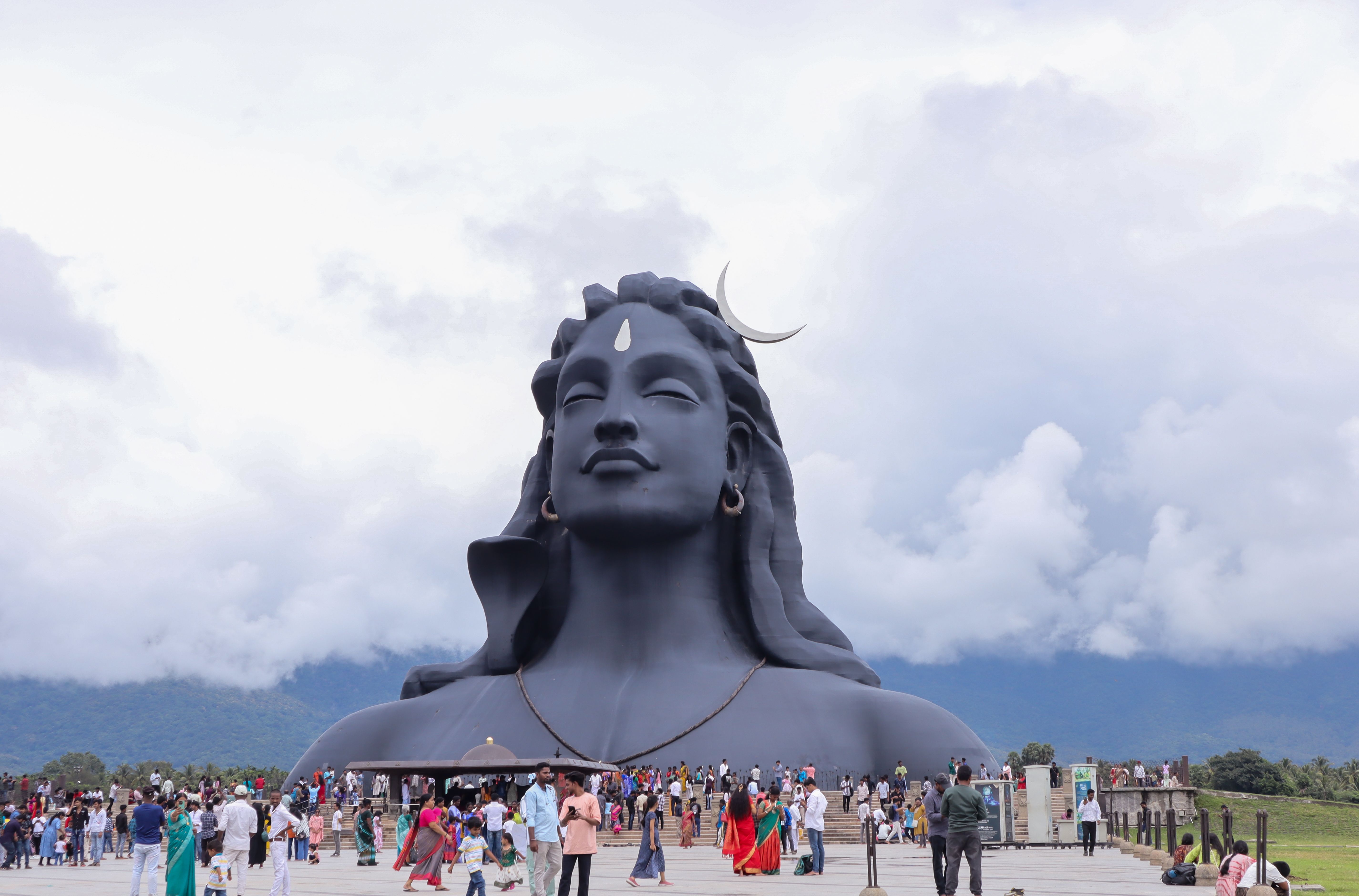 A Mammoth Statue of Lord Shiva named as 'Adi Yogi' sculpted in black stone at ISHA foundation is a famous travel destination  in Coimbatore, India.