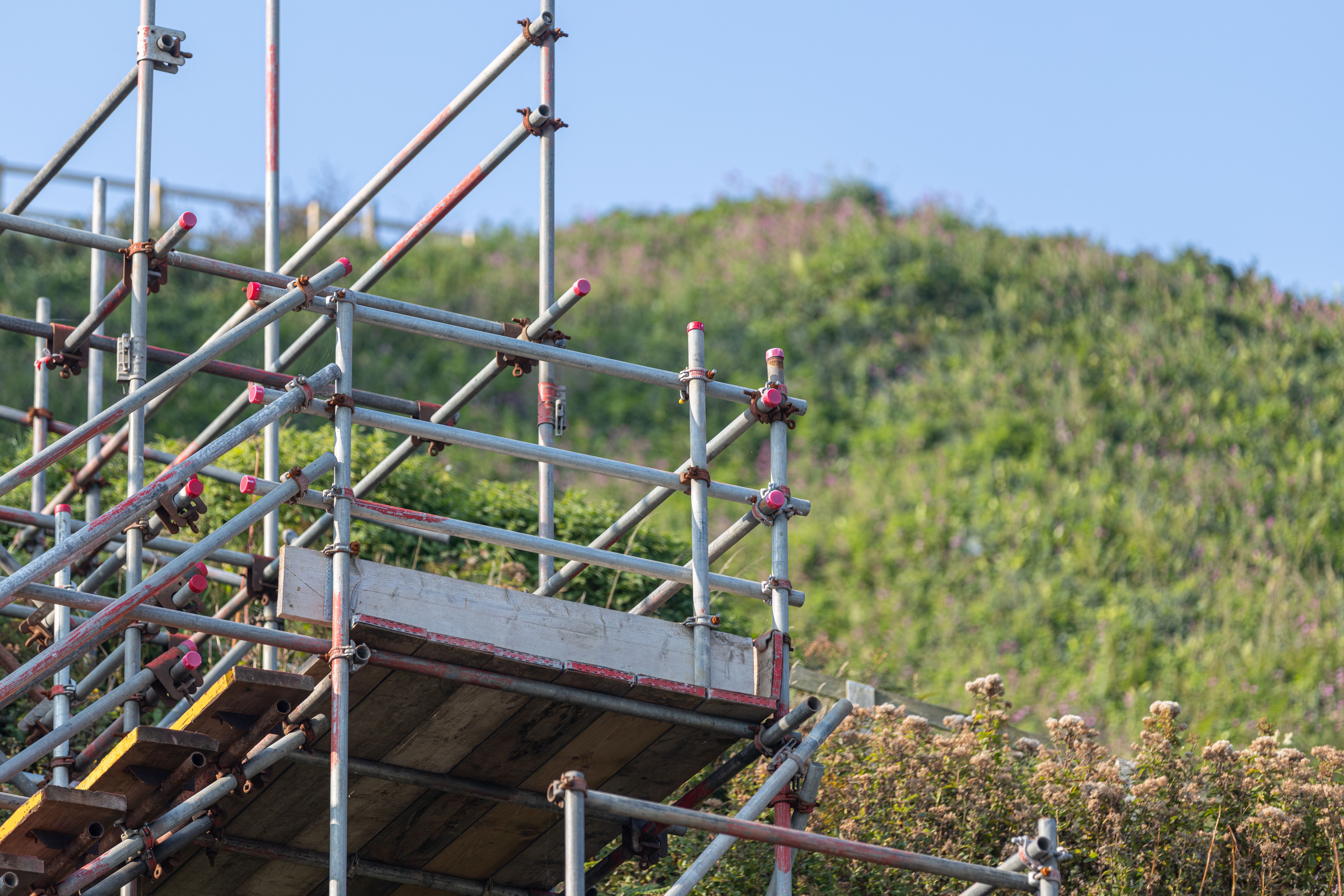 Scaffolding erected for a alternative footpath whilst cliff repairs are undertaken Scaffolding erected for a alternative footpath whilst cliff repairs are undertaken