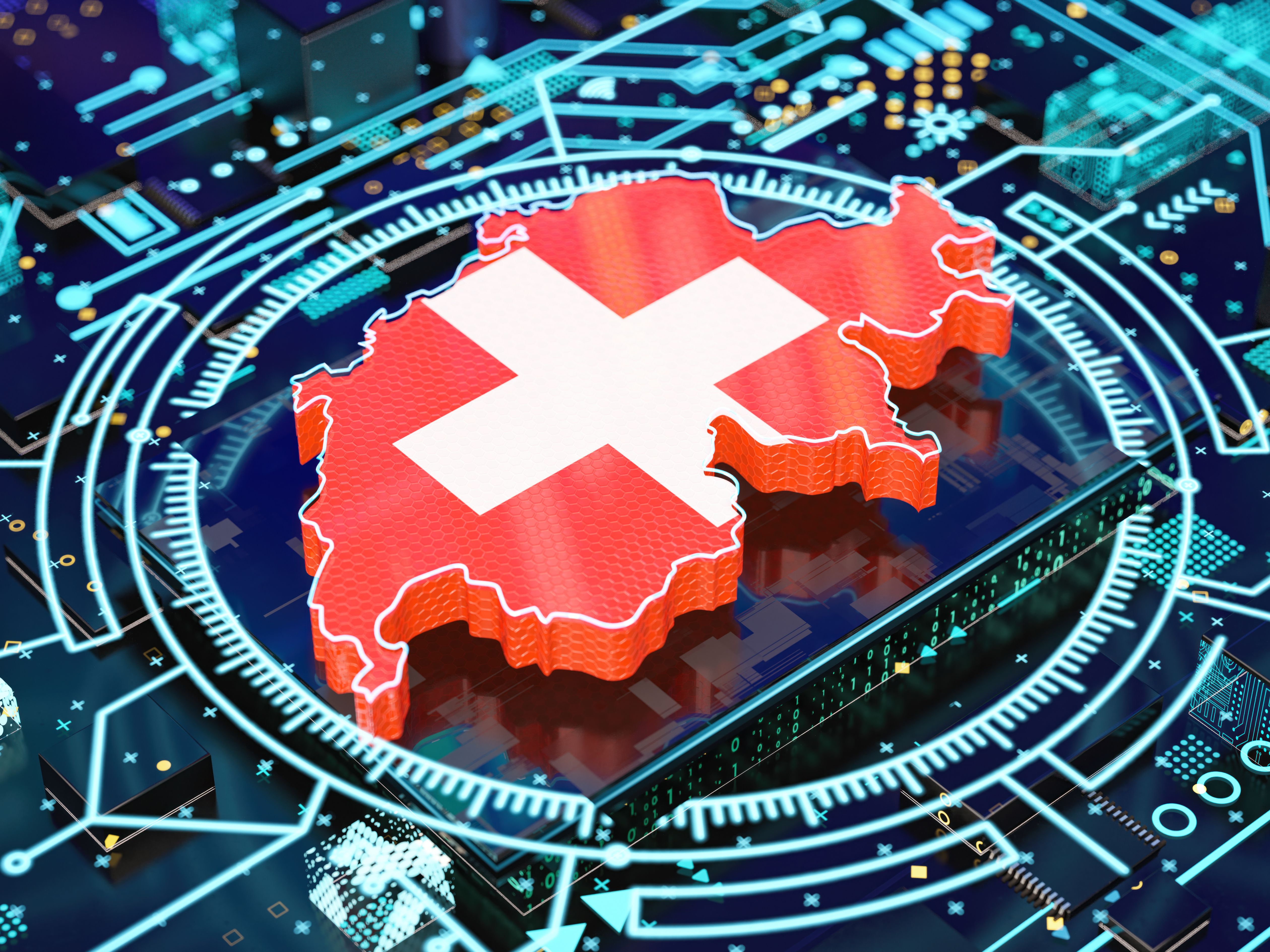 Switzerland Map Integrated With Digital Technology