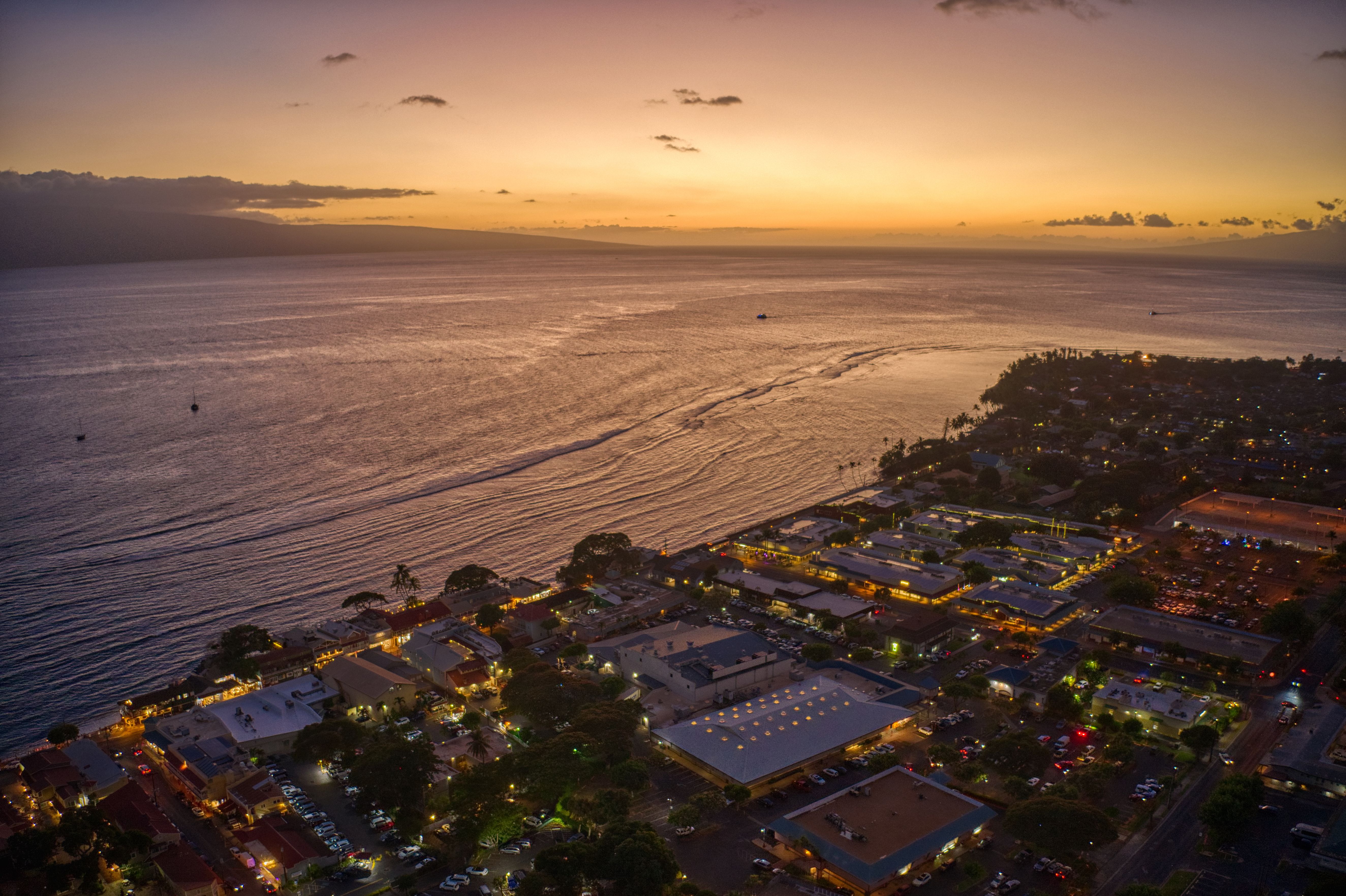 Aerial View of Lahaina, Hawaii at Dusk