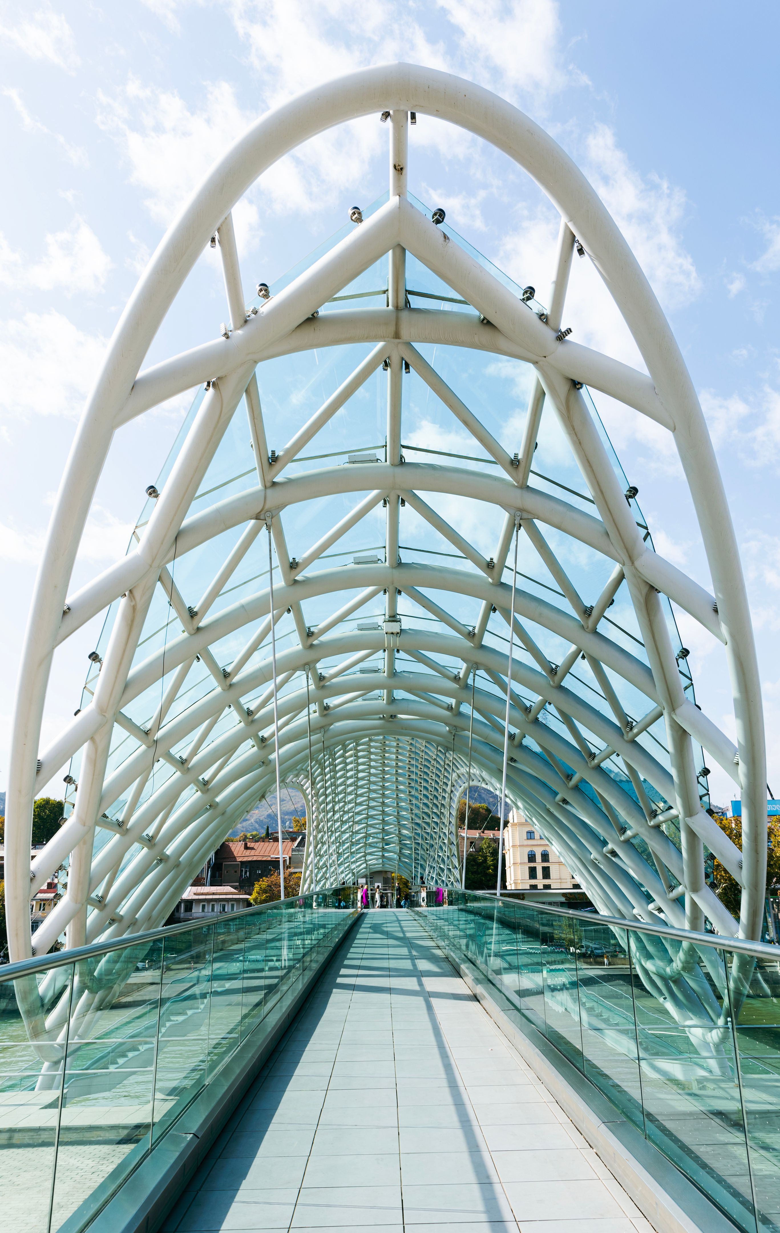 metal and glass construction on the  pedestrian bridge of Peace