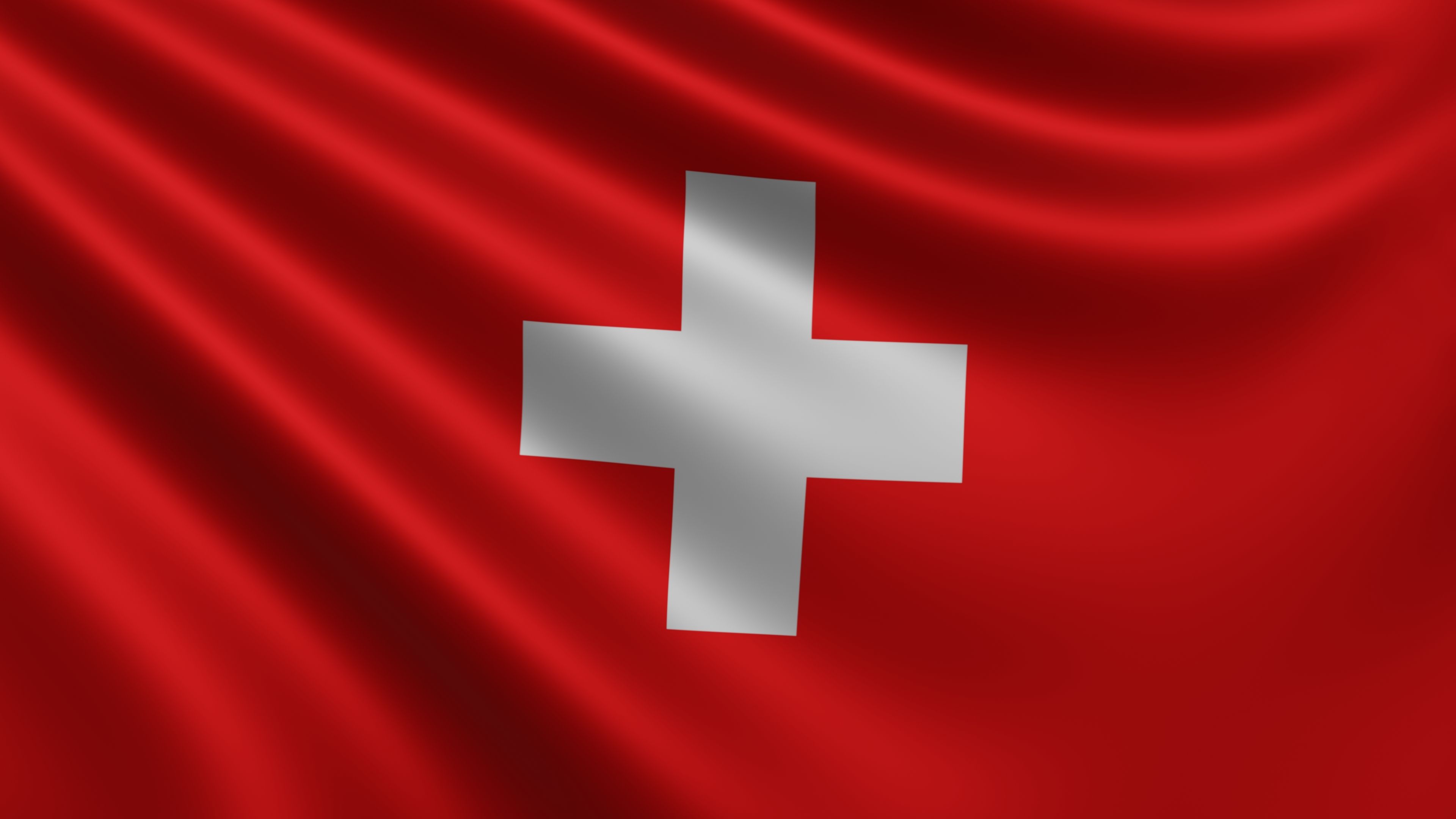 Render of the Switzerland flag flutters in the wind close-up, the national flag of Switzerland in 4k resolution, close-up, colors: RGB. Render of the Switzerland flag flutters in the wind close-up, the national flag of Switzerland in 4k resolution, close-up, colors: RGB.