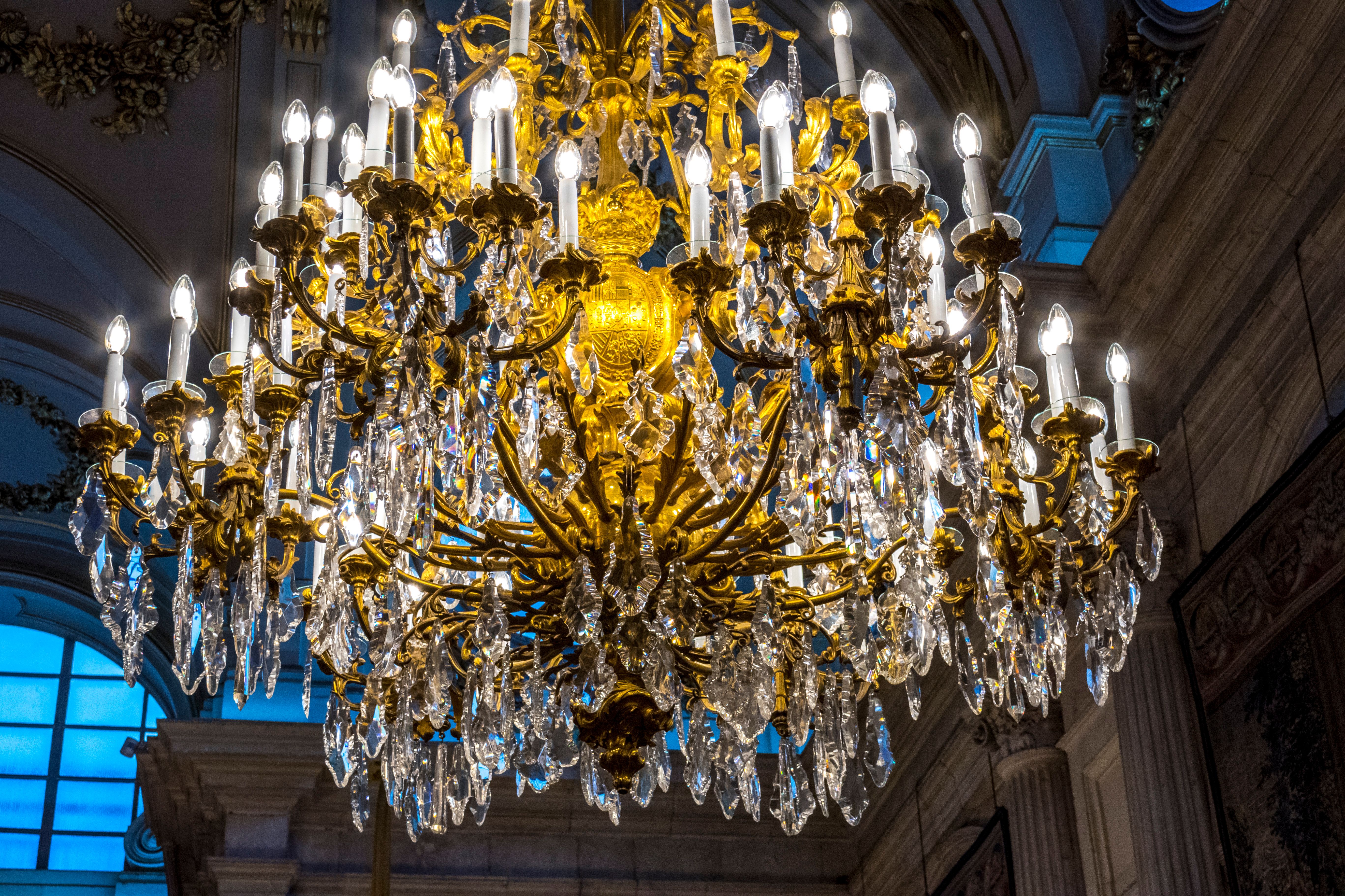 room with crystal lamp