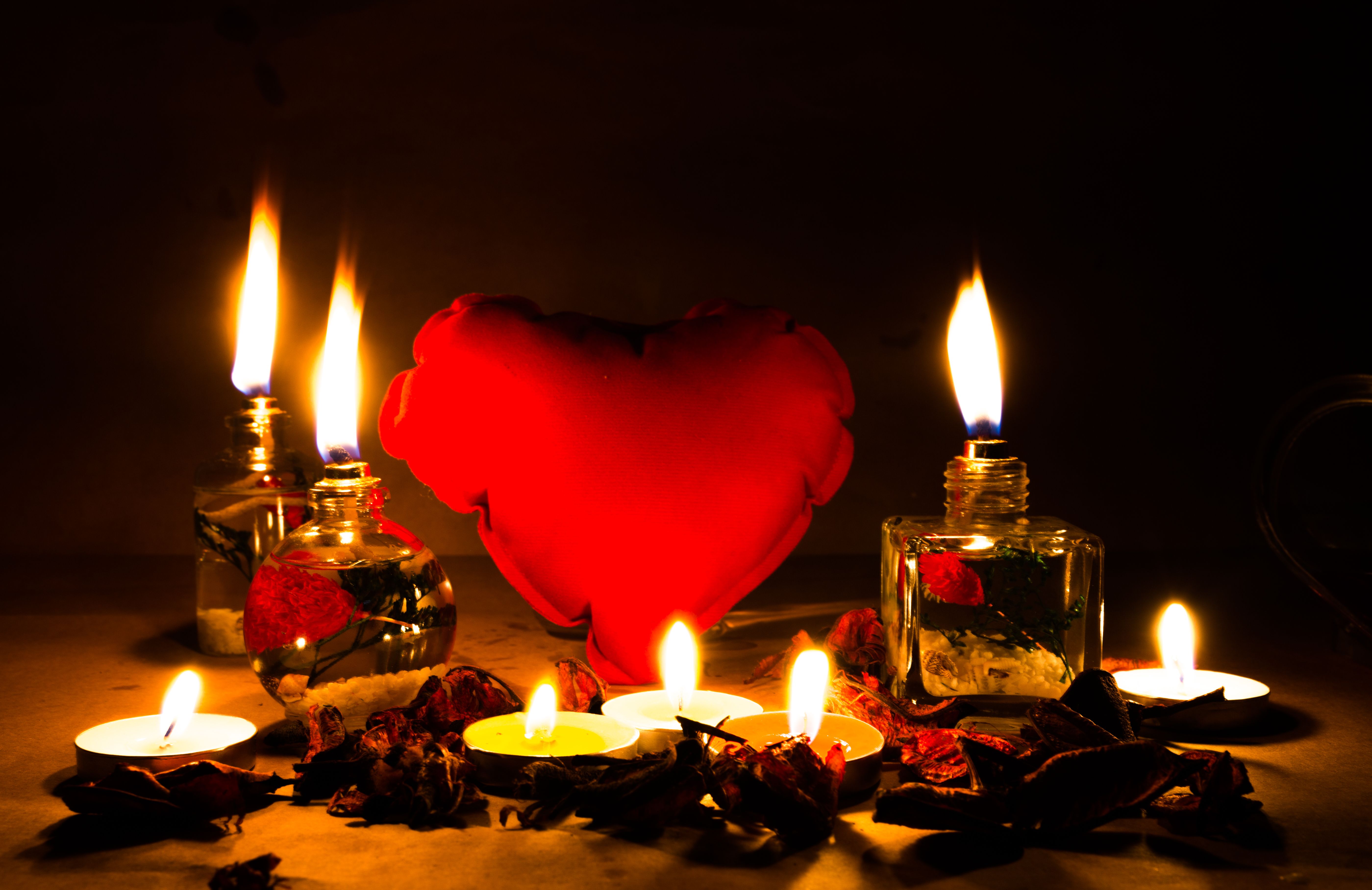 Beautiful candles and gifts burning on Valentine's Day
