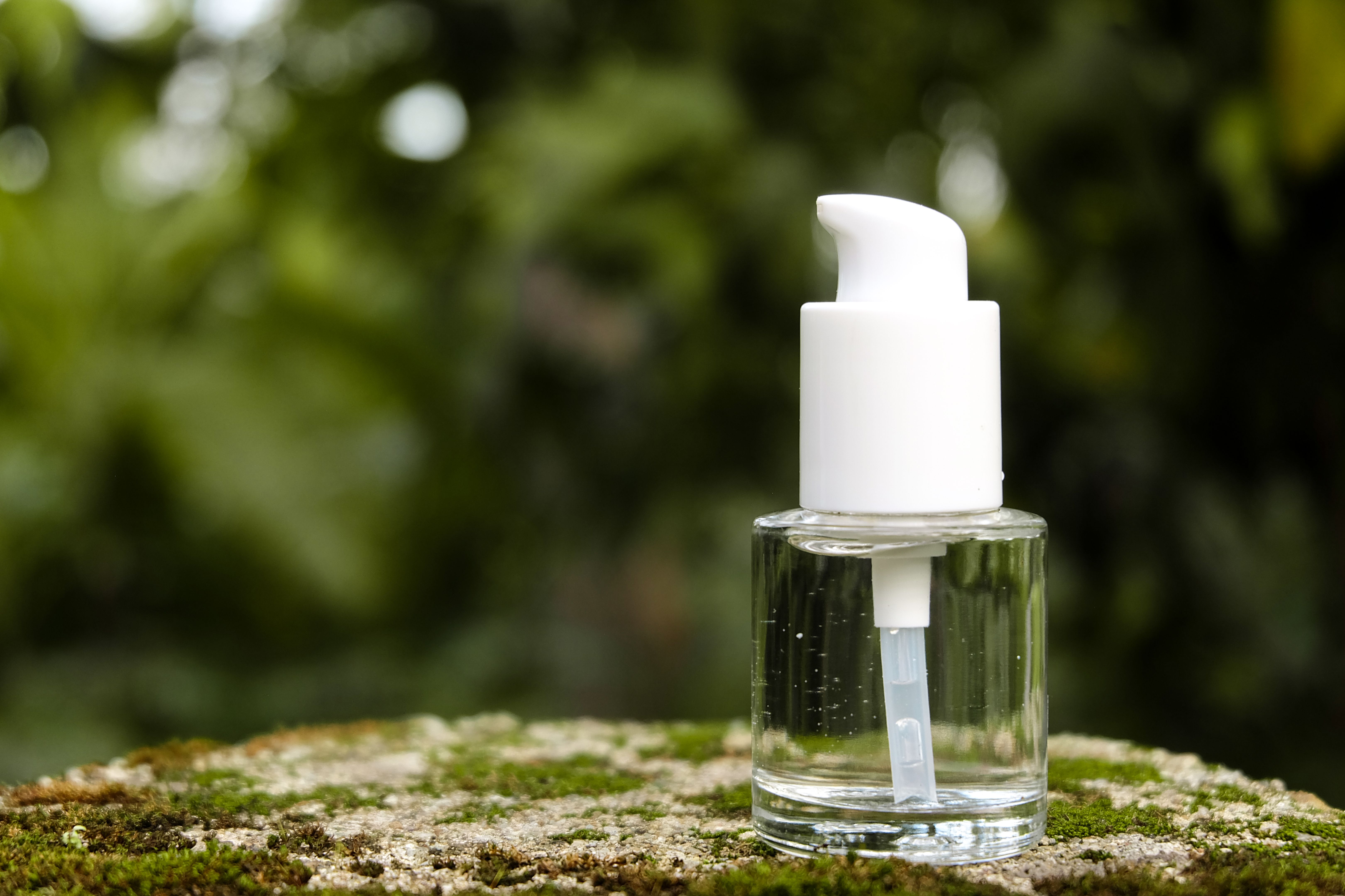 transparent glass pump bottle