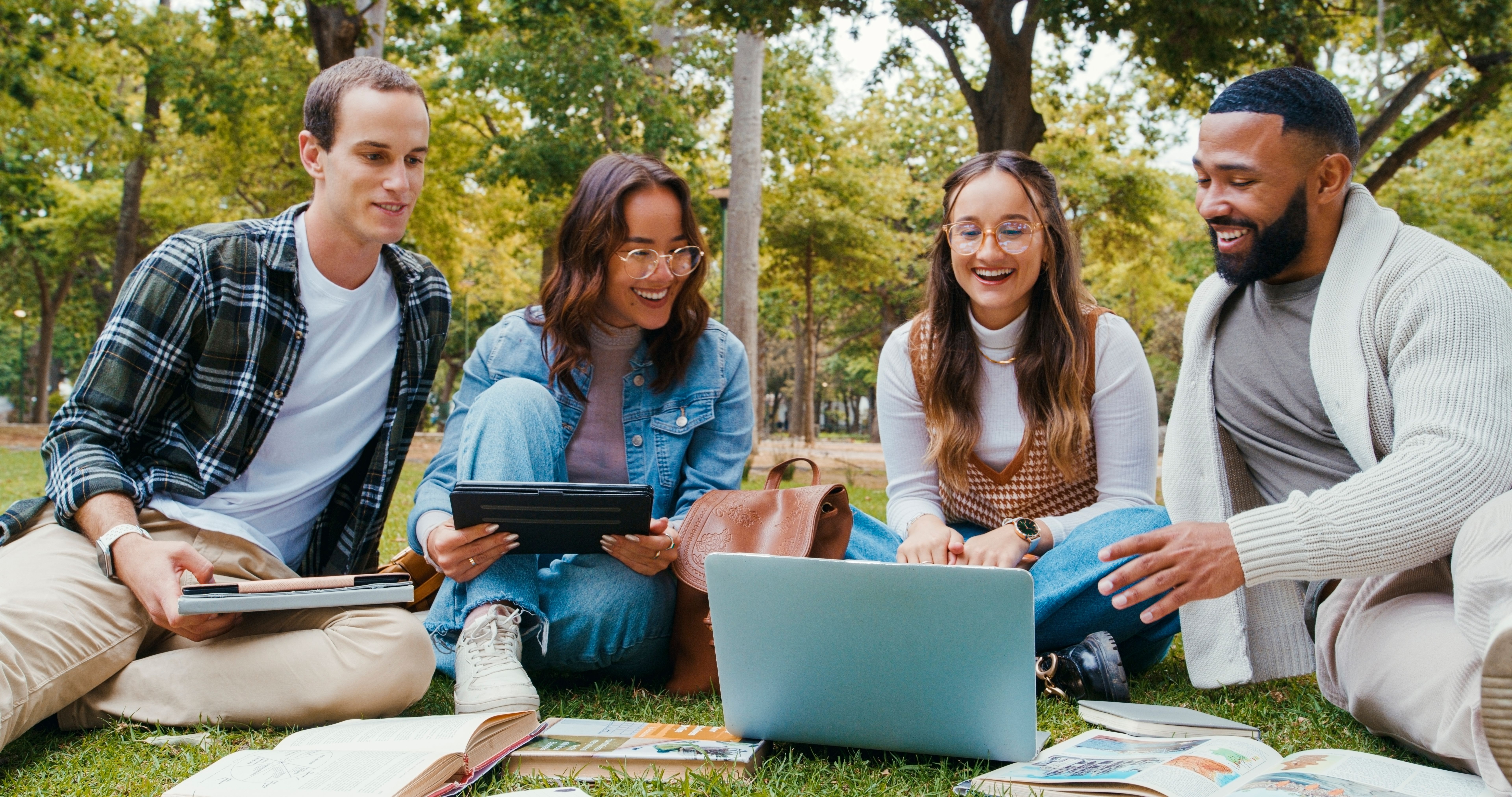 students learning outdoors