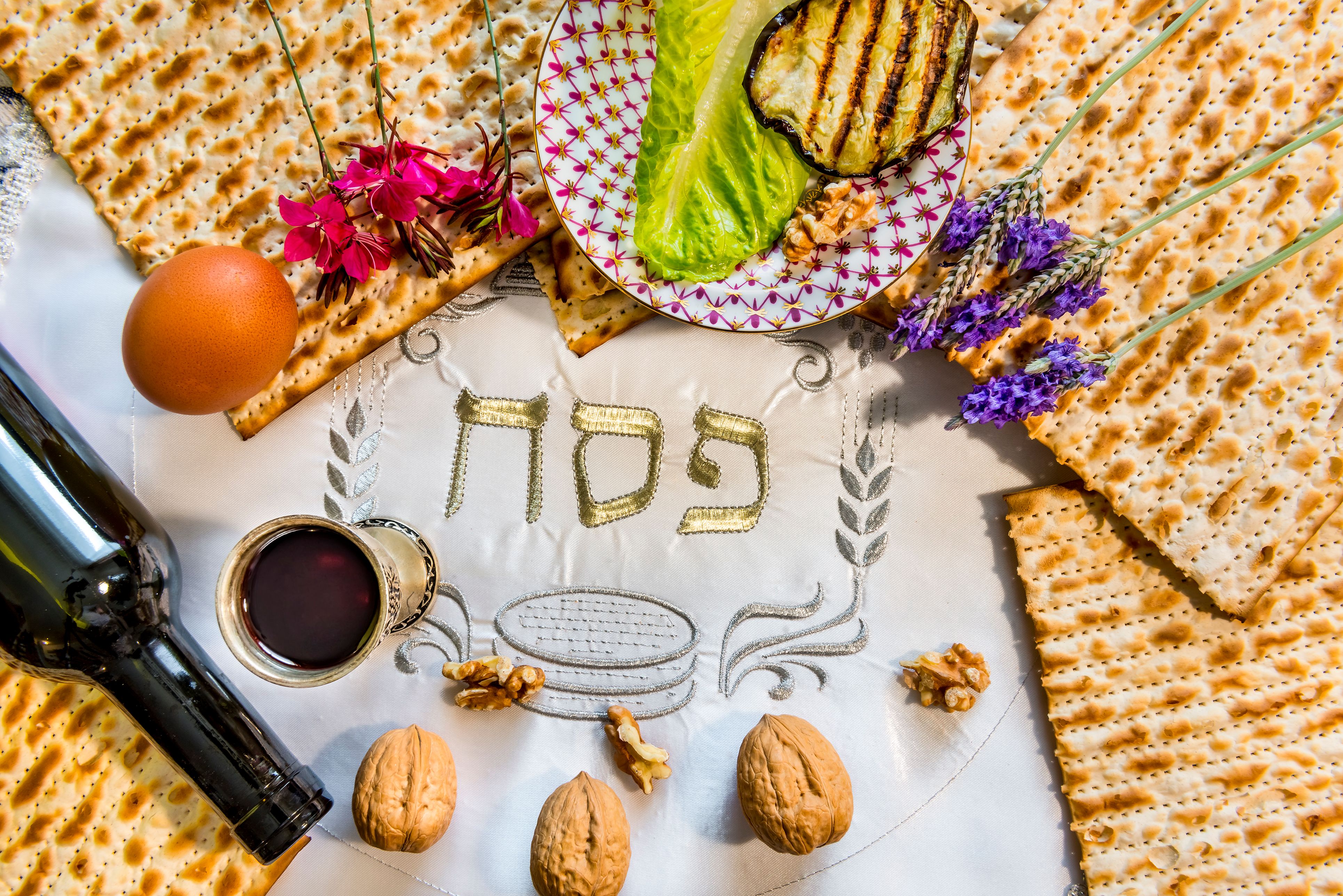 Traditional Jewish food and drink for Jewish Passover - Pesach holiday.