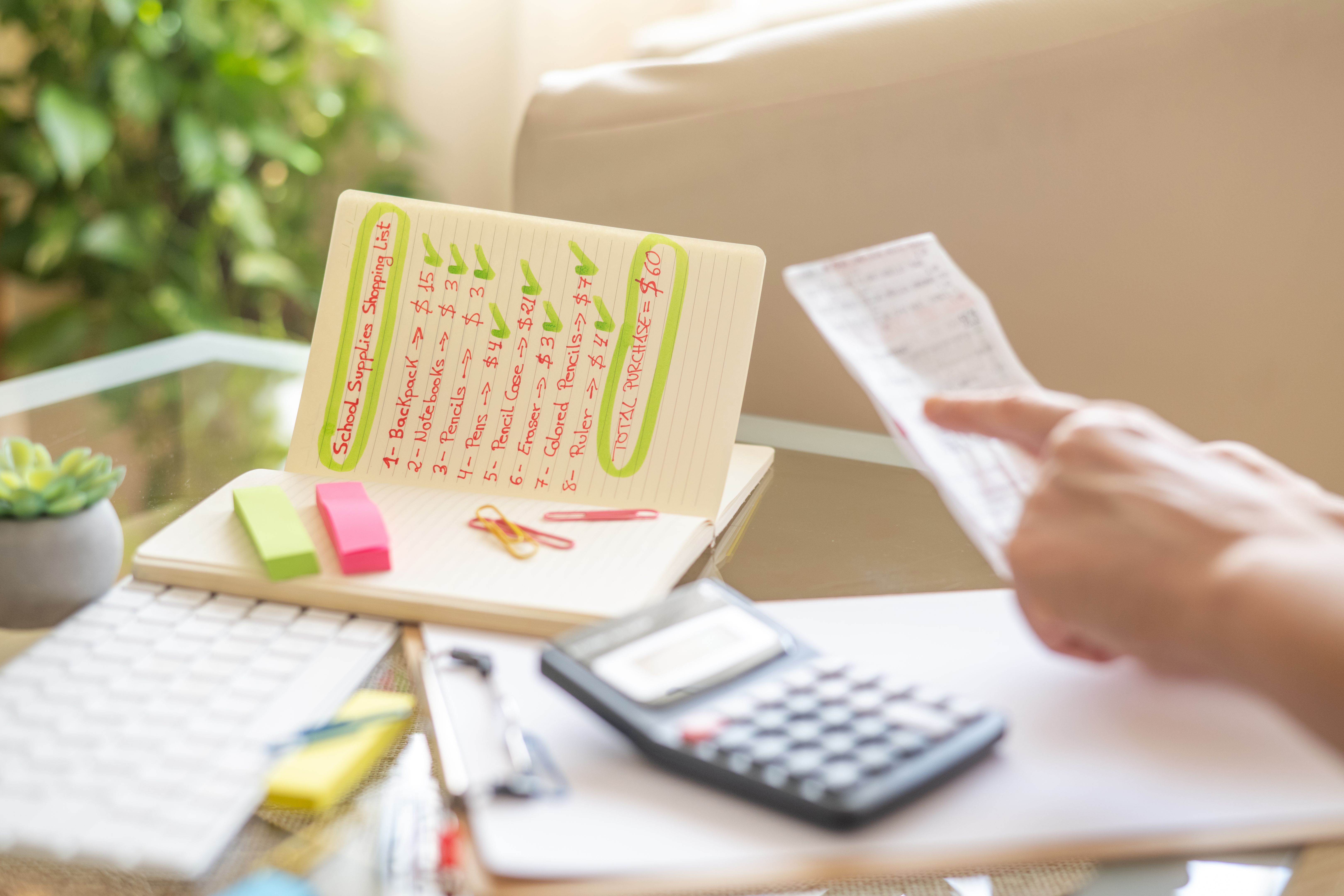 calculator and receipts