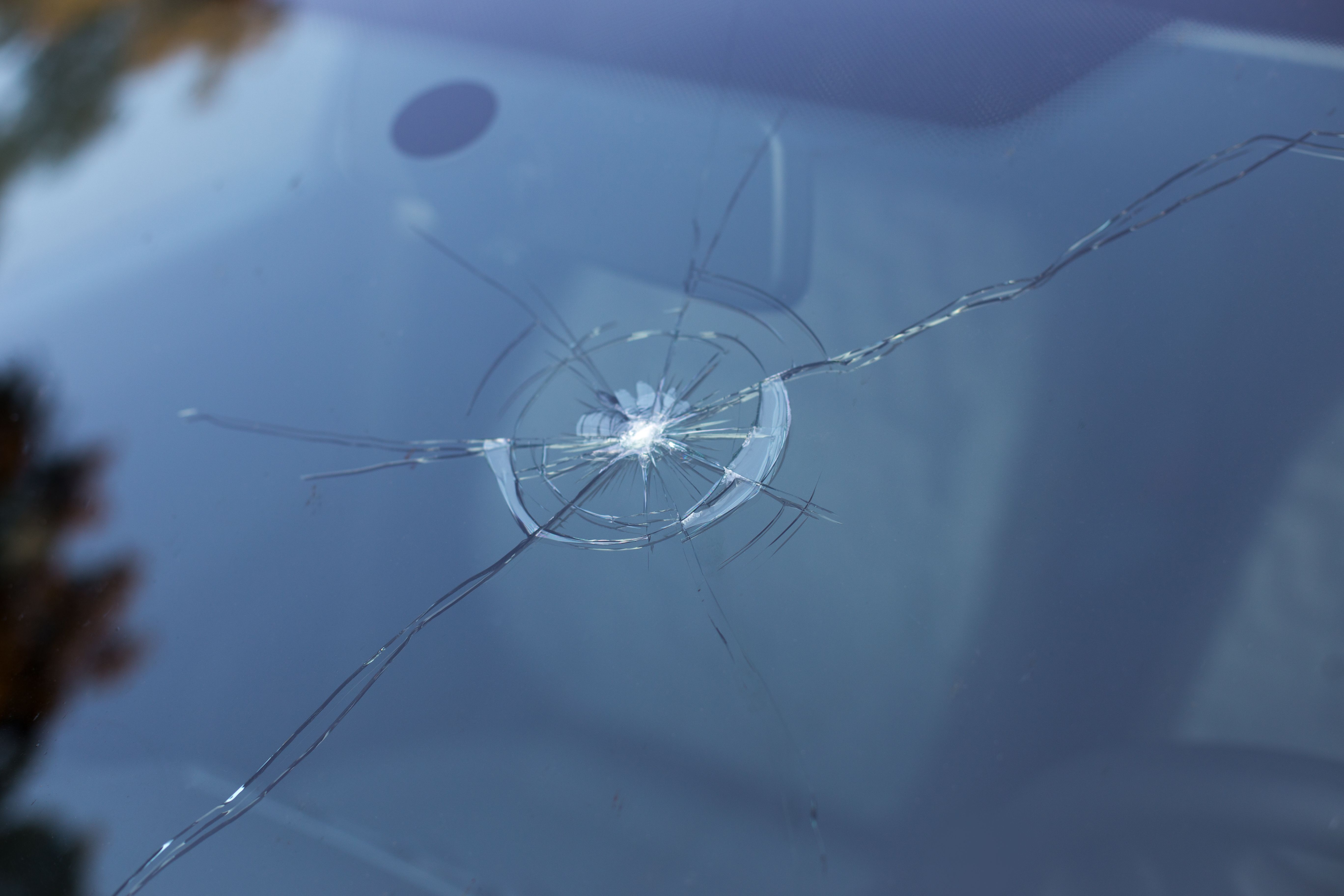 cracked windshield close up