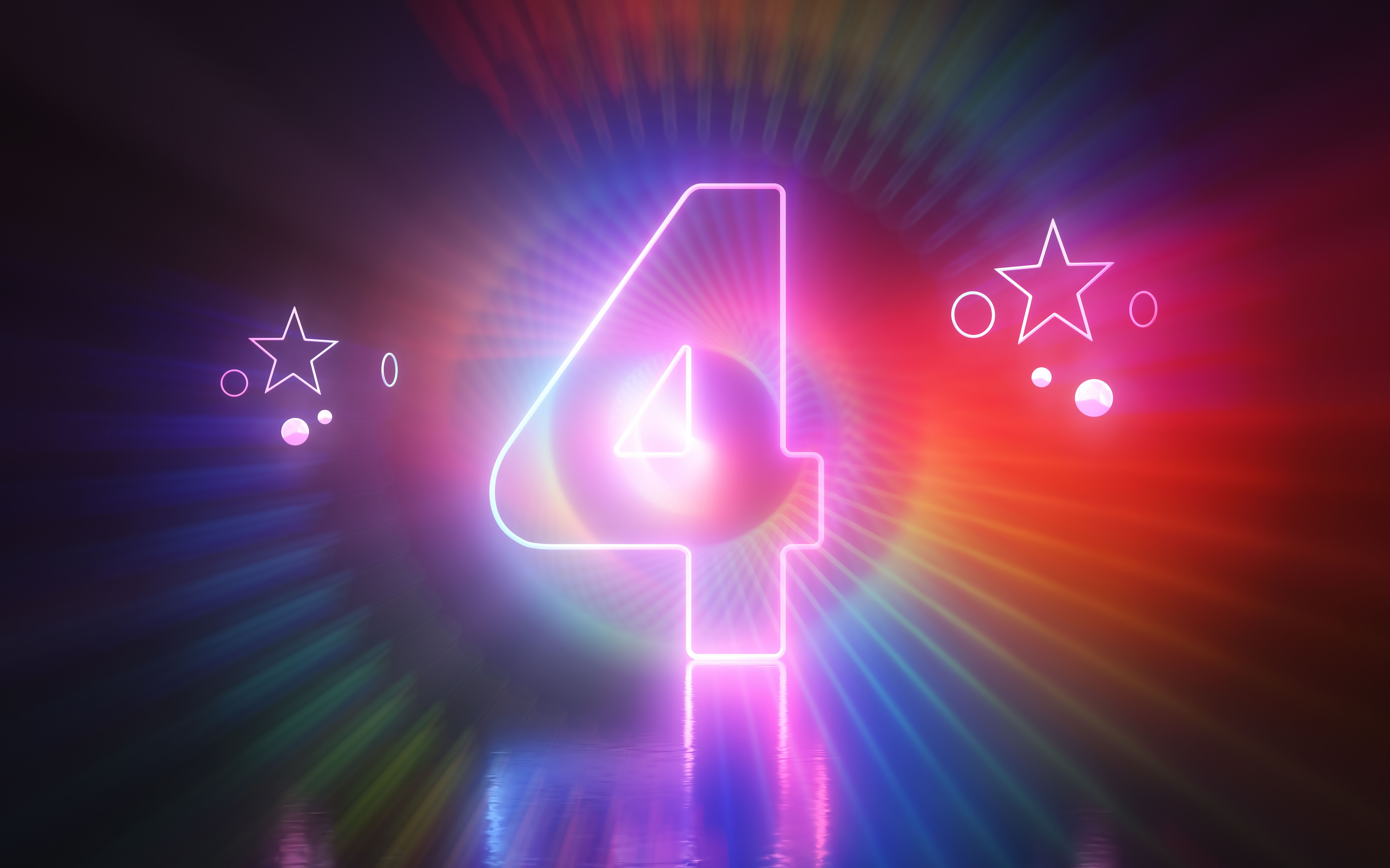 Glow in the Dark Number 4 Lettering, Neon Light Colorful Glow in the Dark Number 4 Lettering, Neon Light Colorful