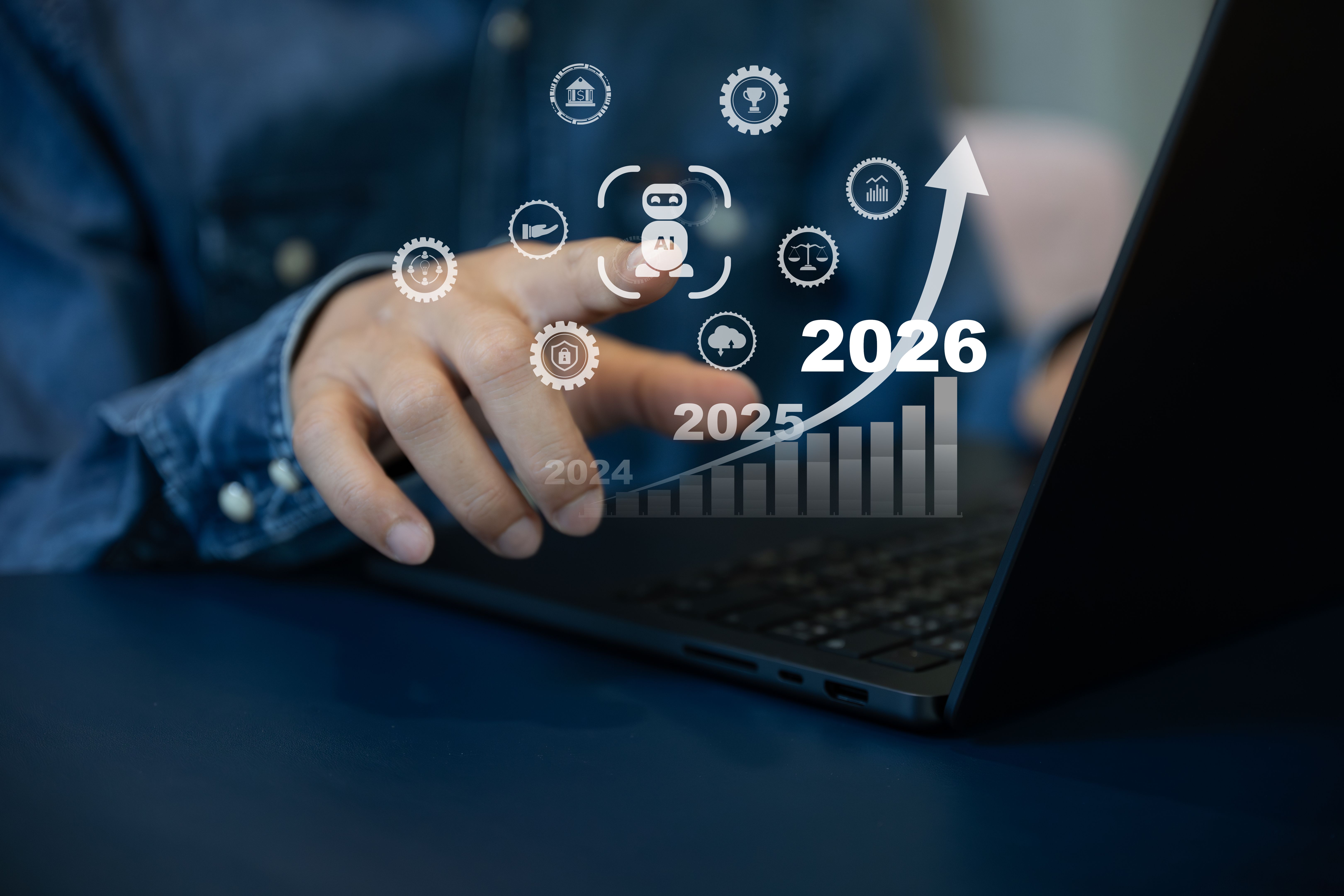 The Image shows an AI robotic arm helping businesses to generate sustainable profit growth on 2026 year