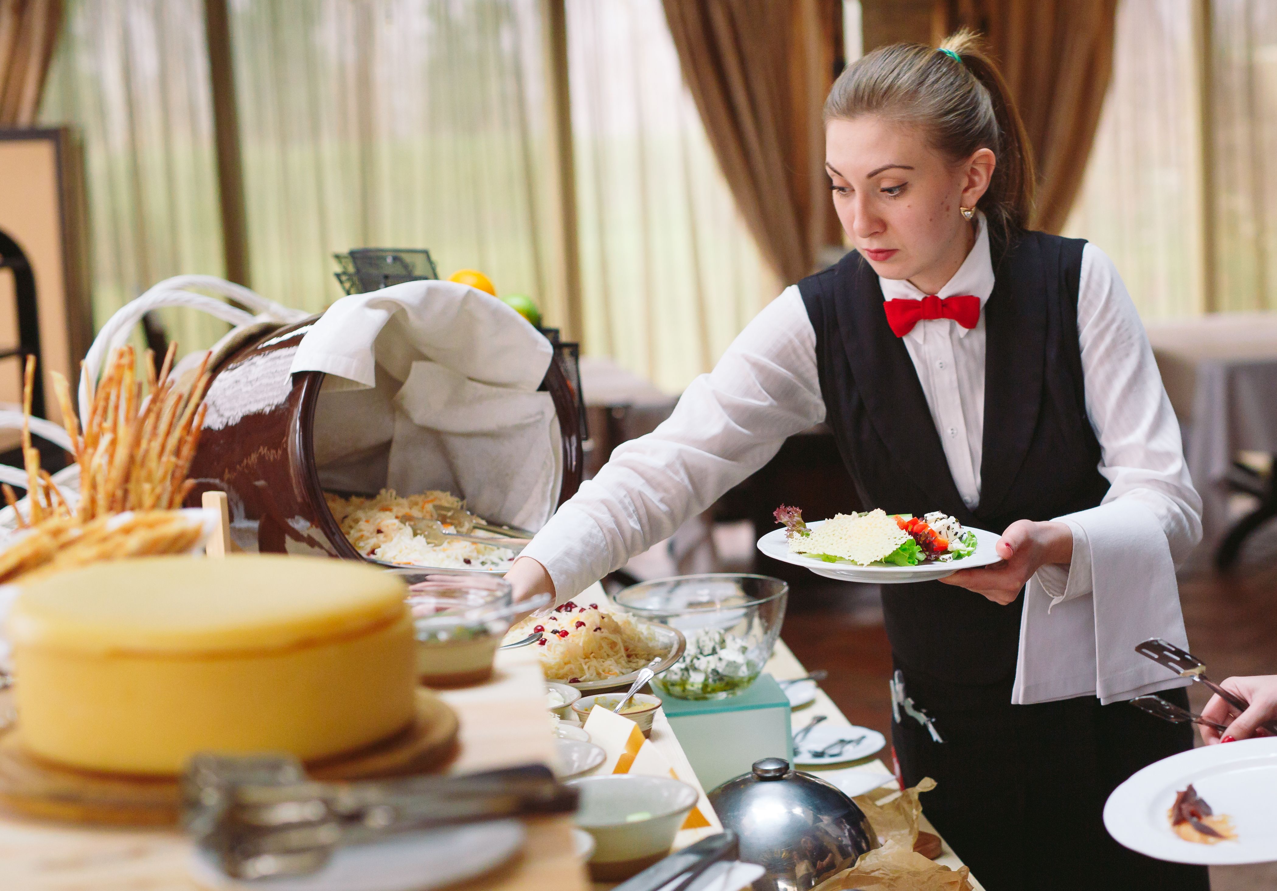 Breakfast buffet at the hotel or restaurant. Breakfast buffet at the hotel or restaurant.