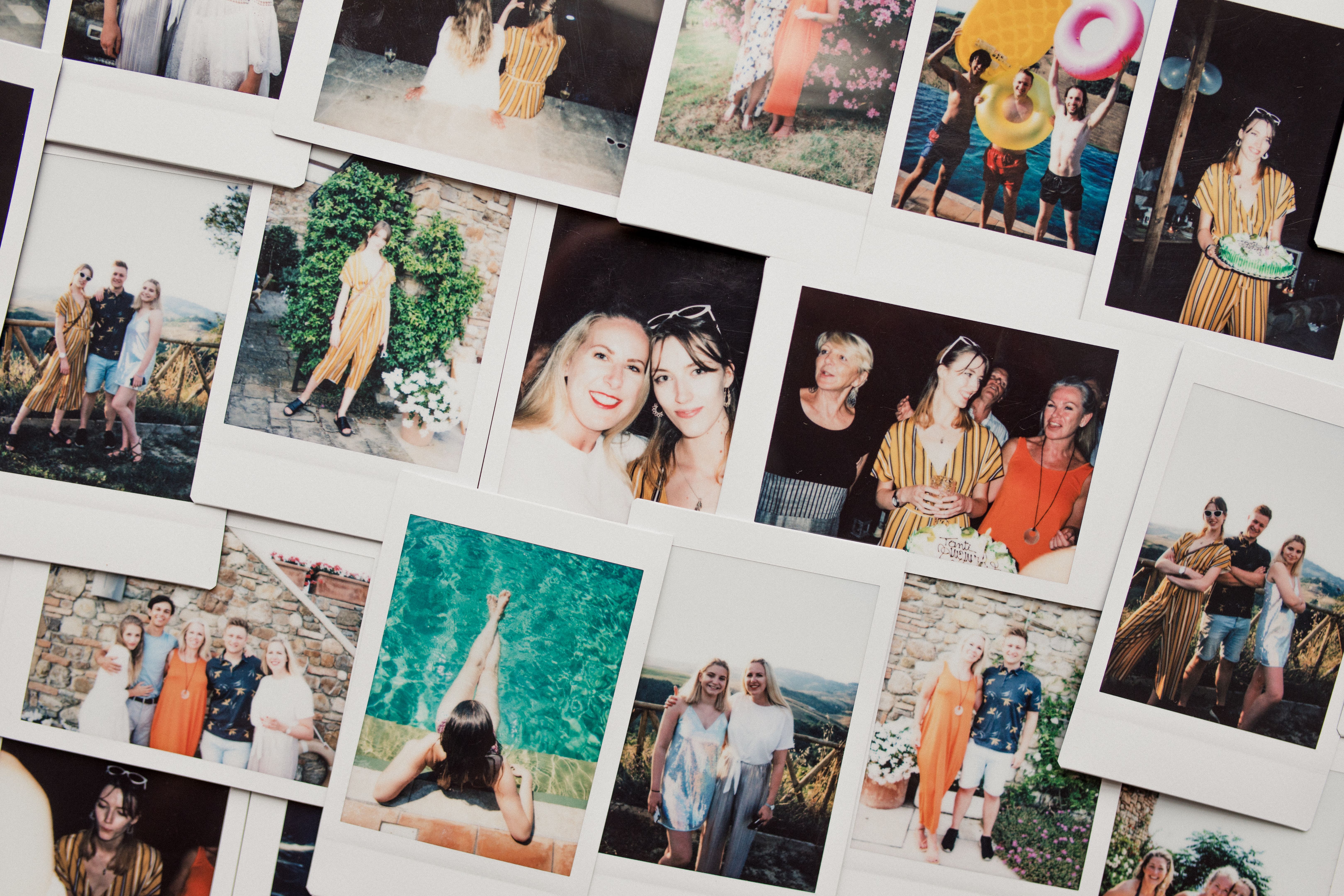 Montage of Instant Camera Pictures of Friends on Holiday
