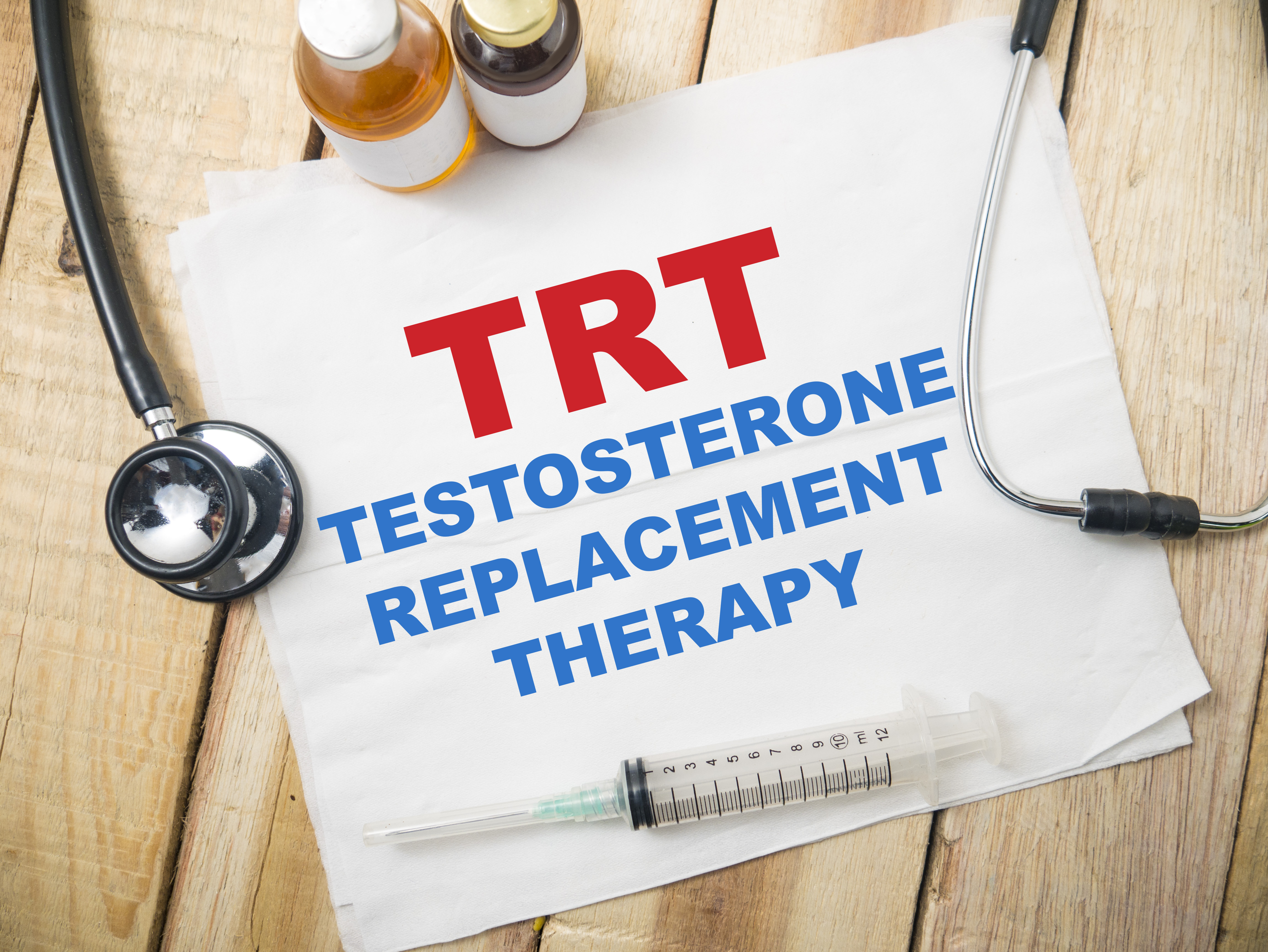TRT Testosterone replacement therapy, text words typography written on paper, health and medical TRT Testosterone replacement therapy, text words typography written on paper, health and medical