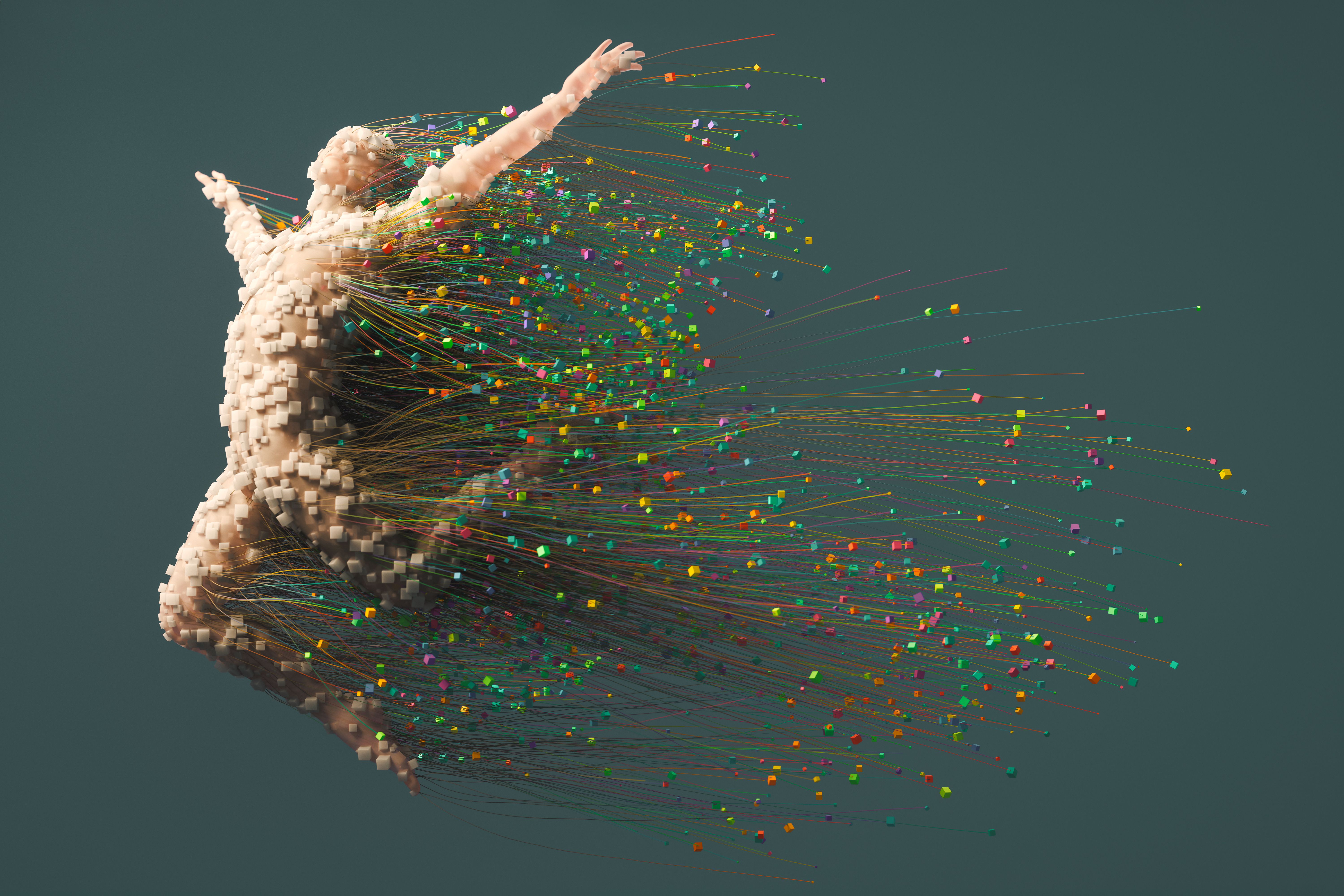 Homme sauteur abstrait avec des fils