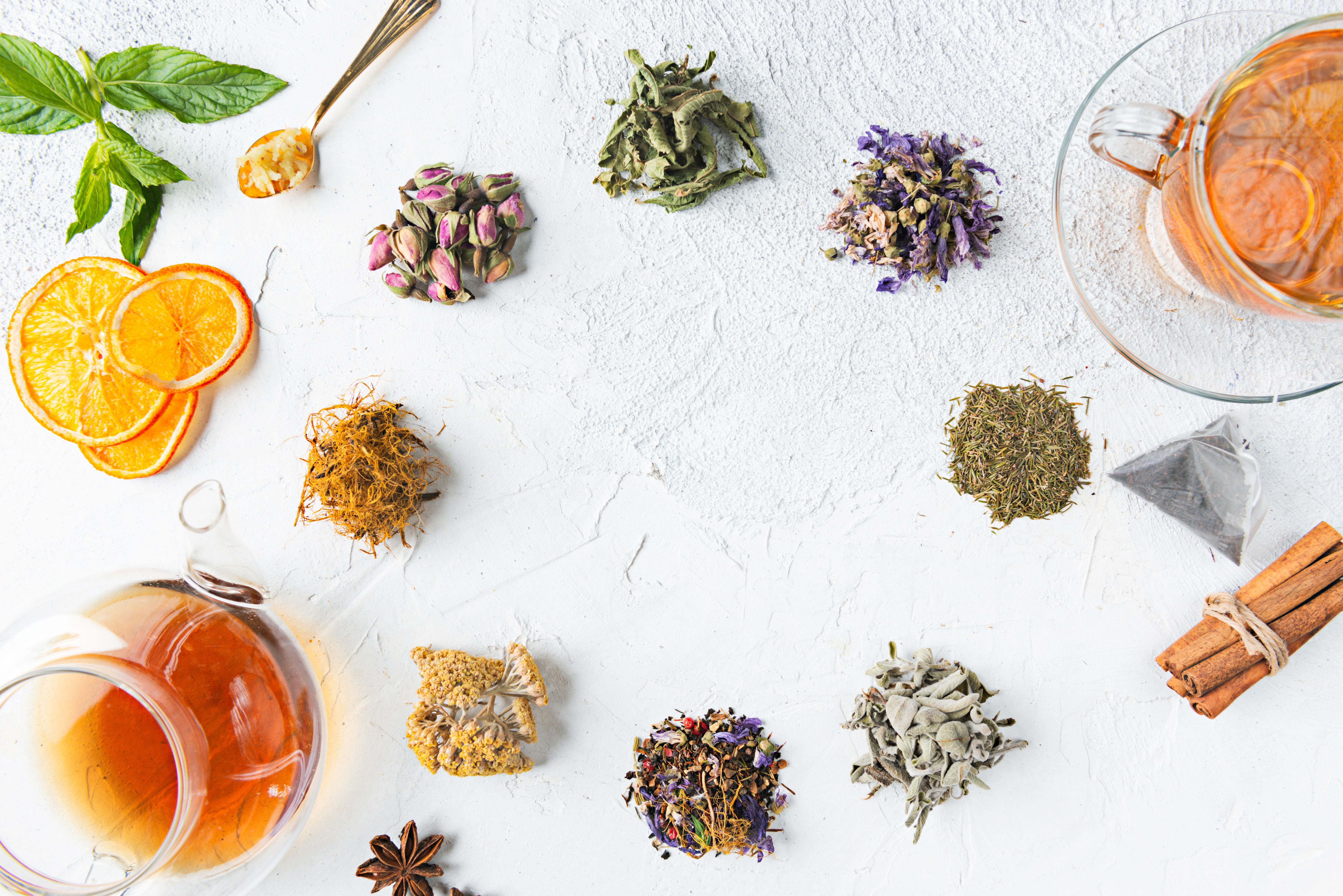 Herbal Tea Ingredients on White Background