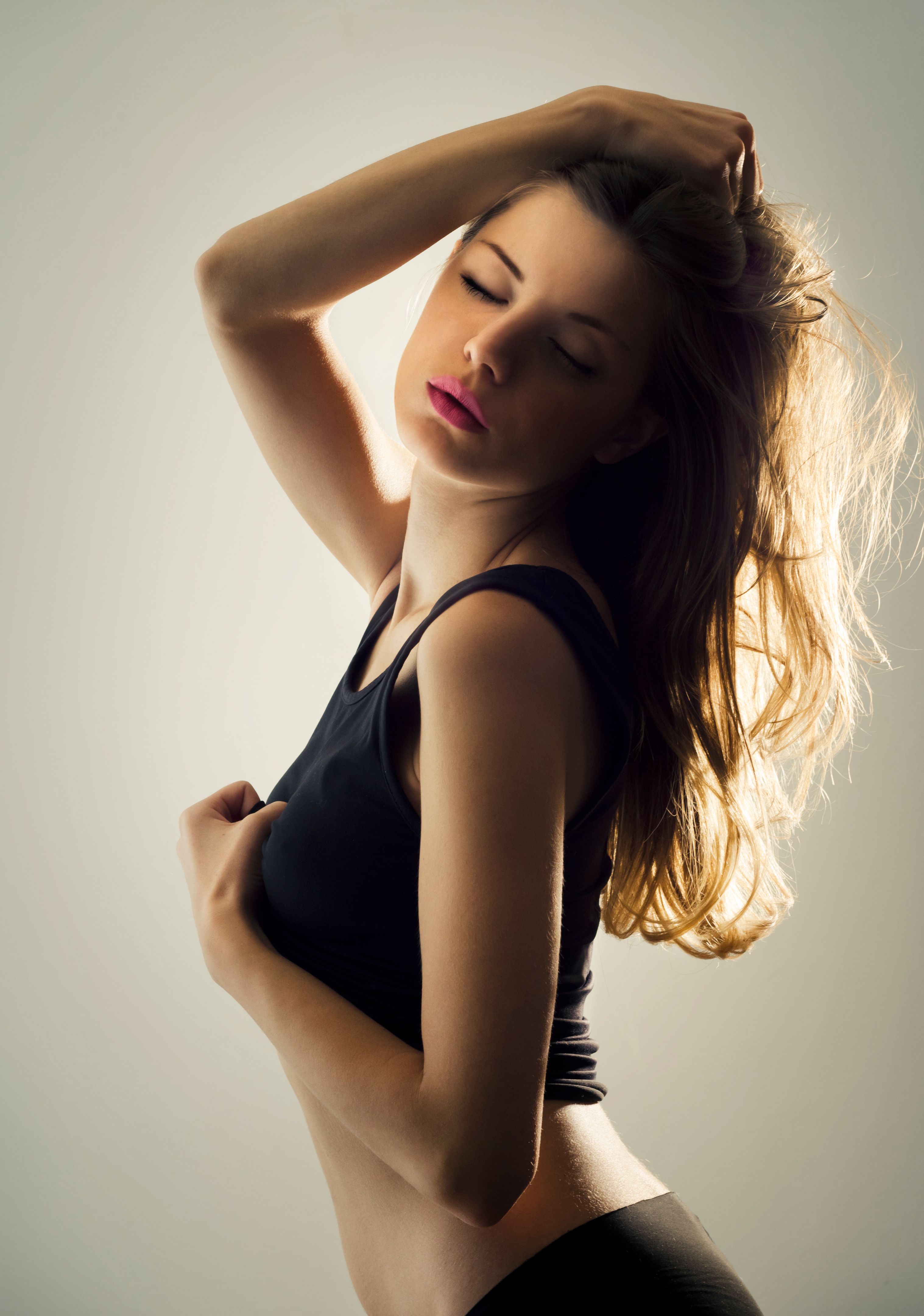 Beautiful woman in black underwear