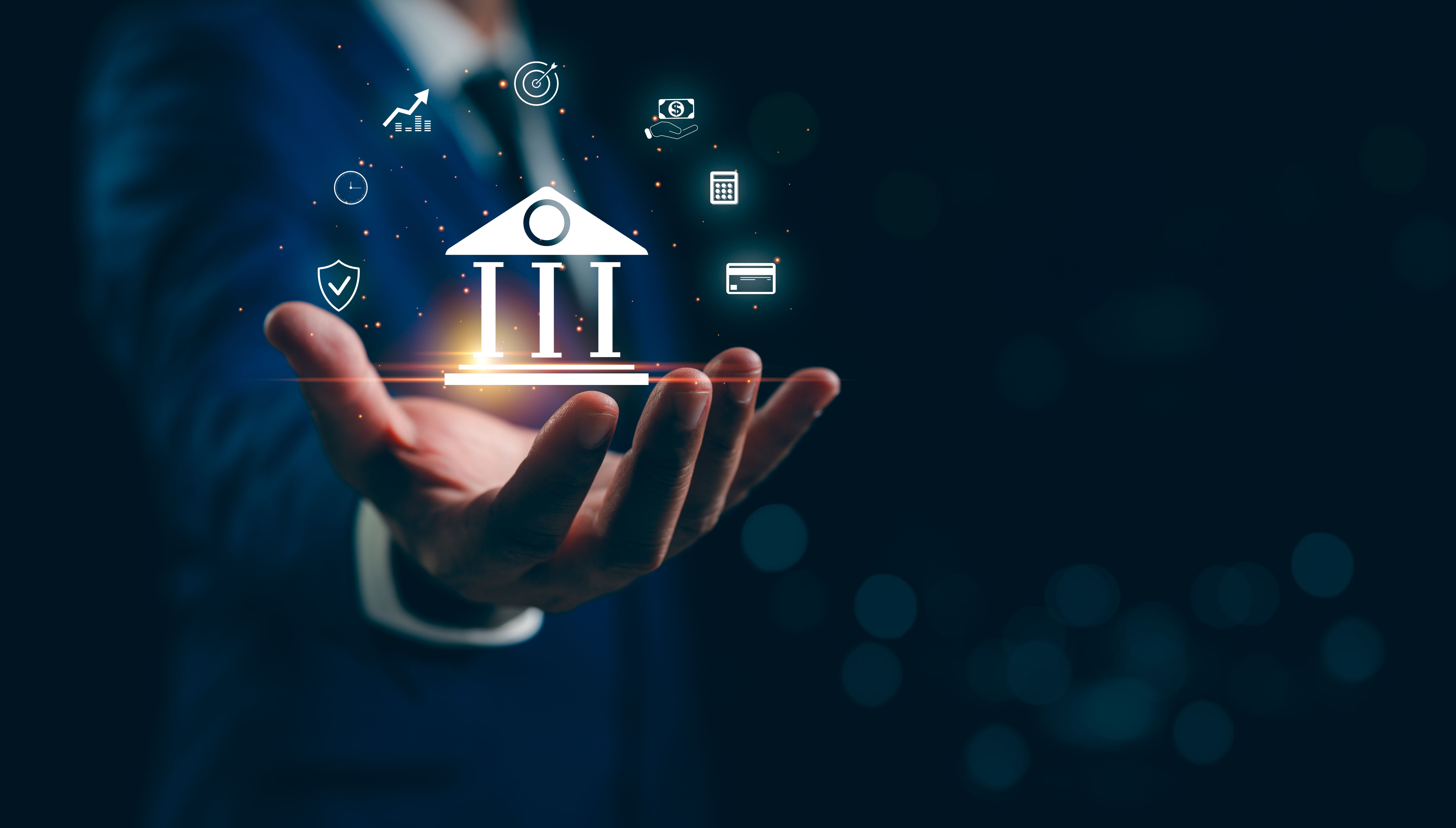 Business banking financial stock market concept. Businessman hand showing analyze financial data stock market. Business finance stock bar chart Hologram. Business success and growth