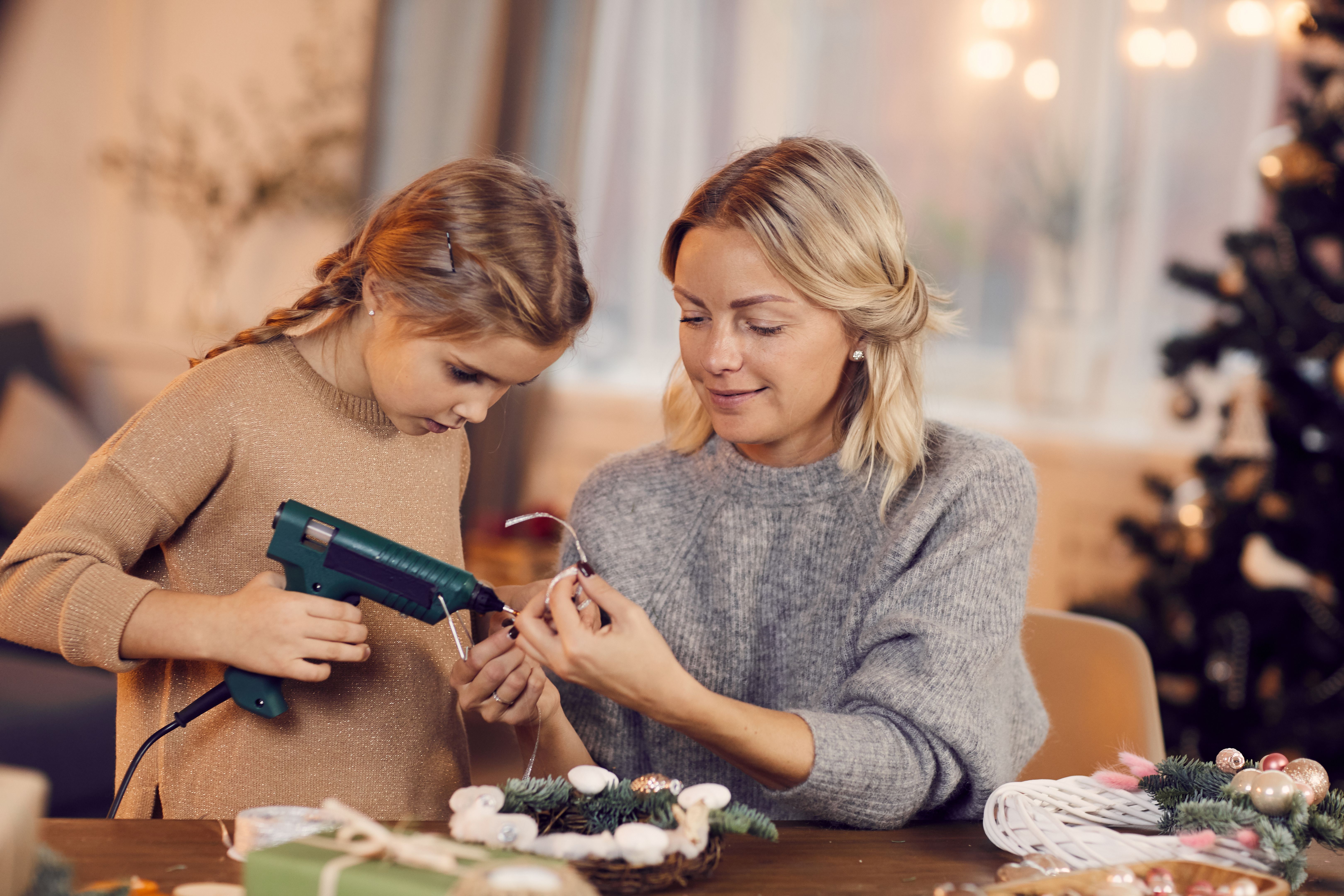 family making ornaments