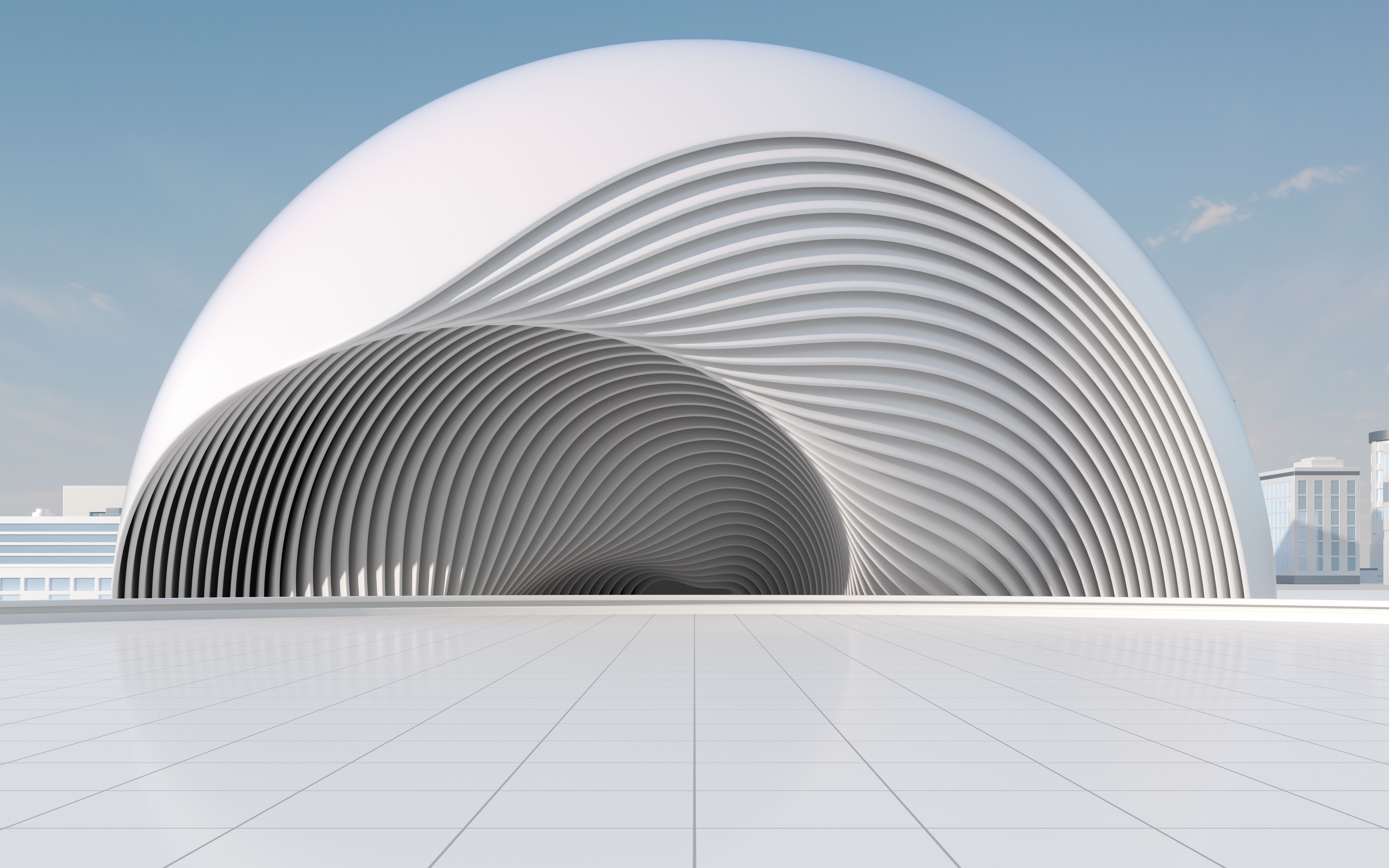 Curves and architecture with white background, 3d rendering.
