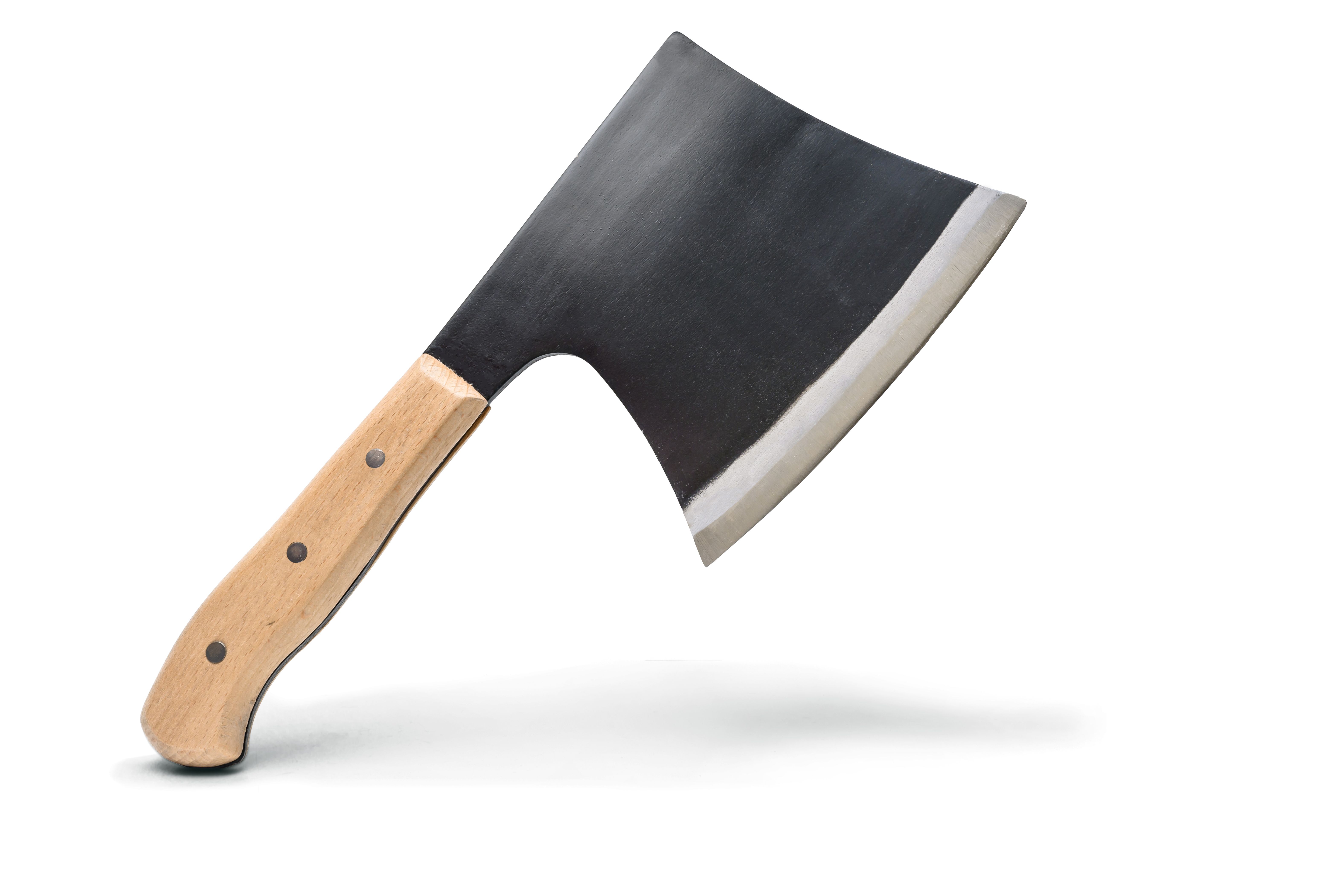 Large cleaver knife with wooden handle isolated on white background.
