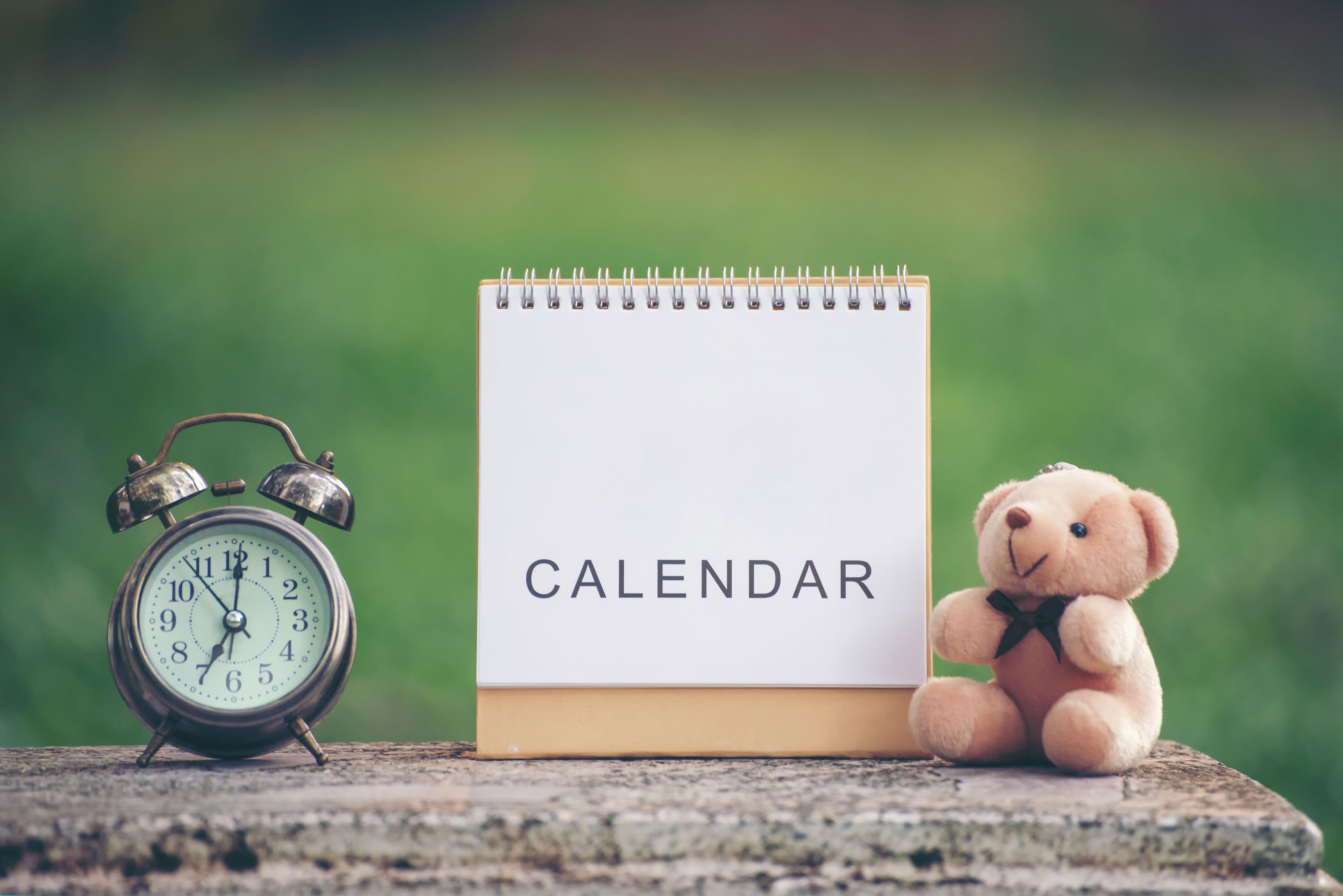 Calendario desktop 2019, orologio e orsacchiotto posto sulla scrivania dell'ufficio in legno. Calendario per pianificatore per rendere il calendario, l'appuntamento dell'ordine del giorno, l'organizzazione, la gestione ogni data e anno sul tavolo. Concetto Calendario desktop 2019, orologio e orsacchiotto posto sulla scrivania dell'ufficio in legno. Calendario per pianificatore per rendere il calendario, l'appuntamento dell'ordine del giorno, l'organizzazione, la gestione ogni data e anno sul tavolo. Concetto