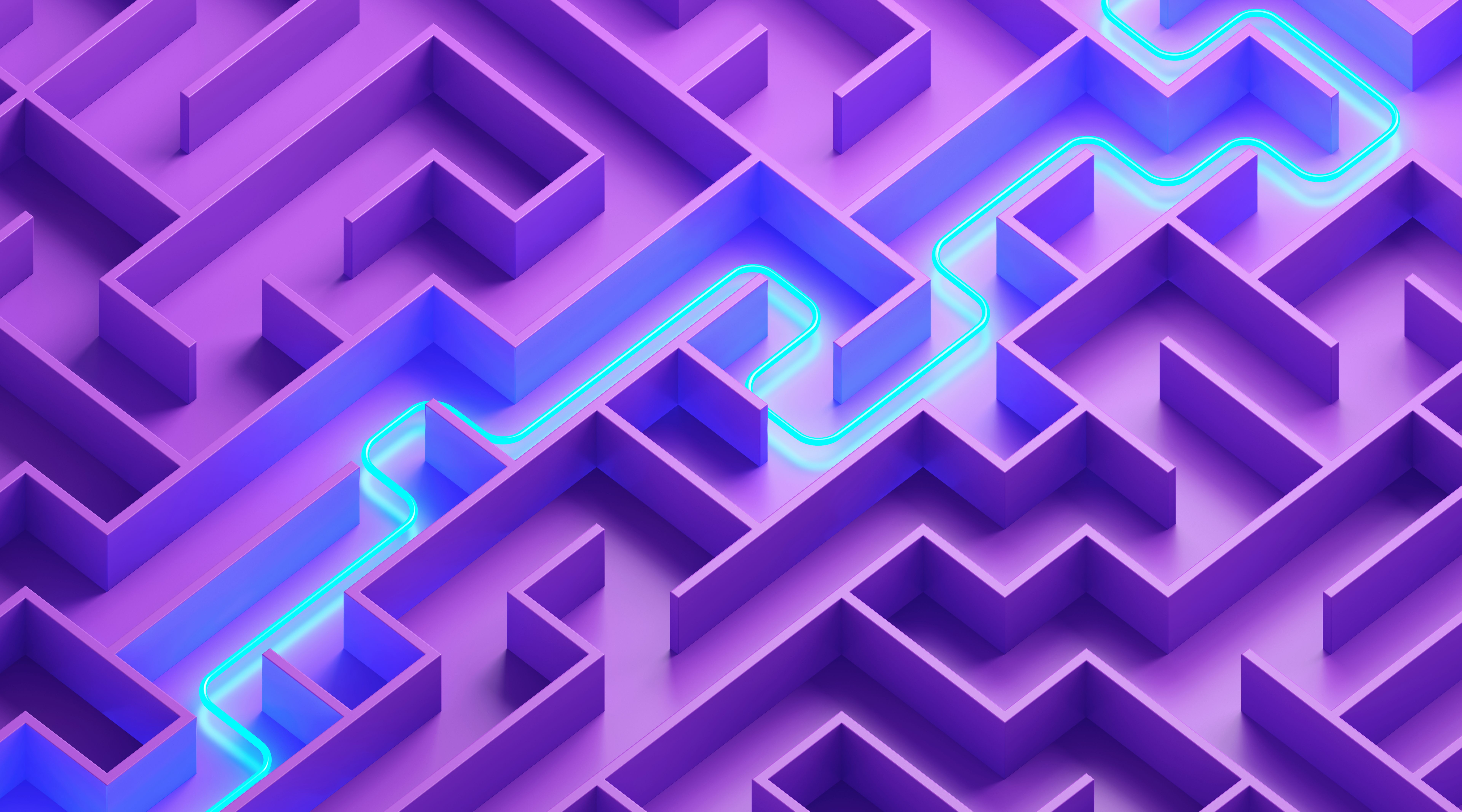 Glowing Path Through a Purple Maze