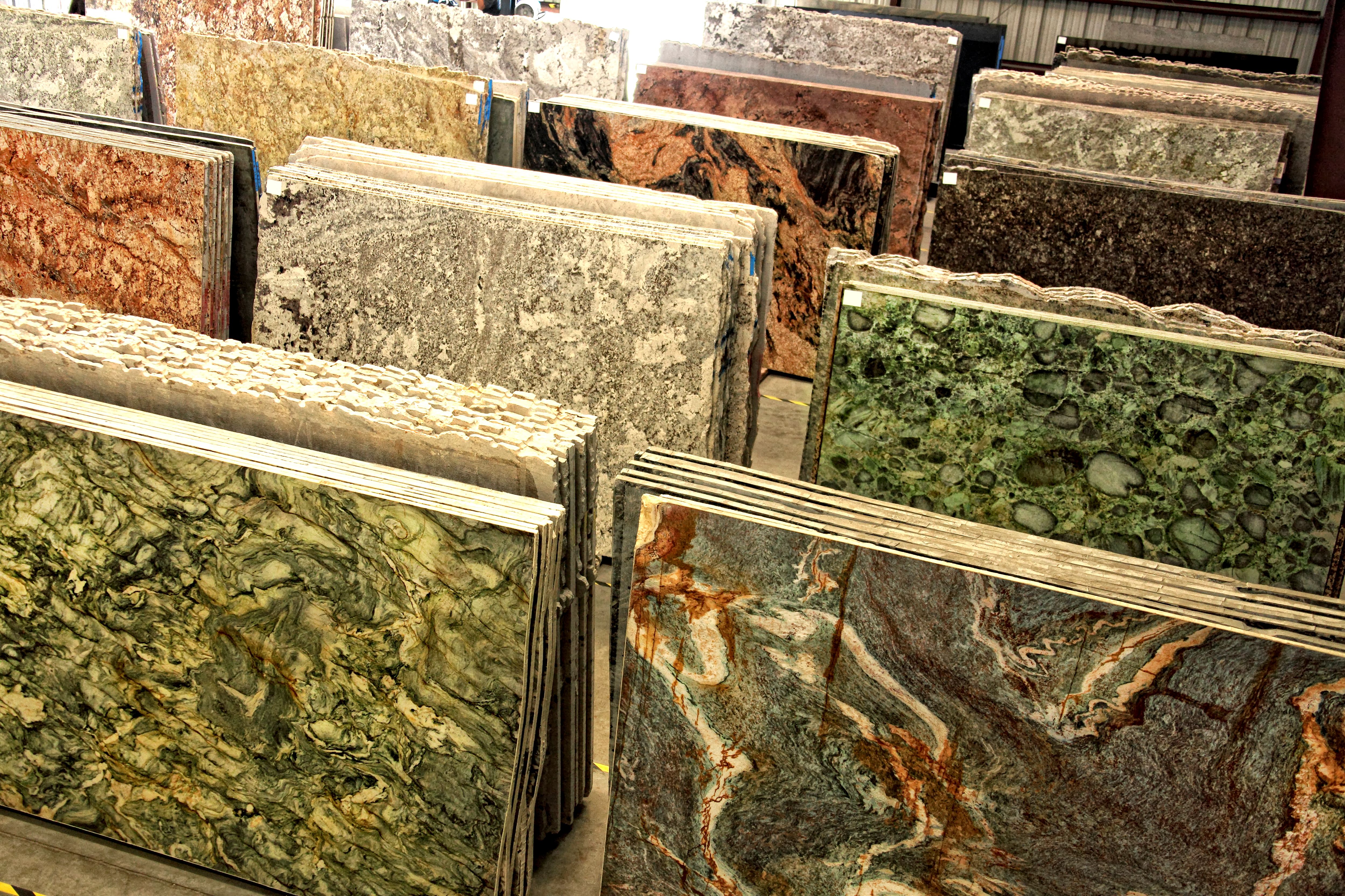 Various granite slabs at construction material store warehouse Various granite slabs at construction material store warehouse
