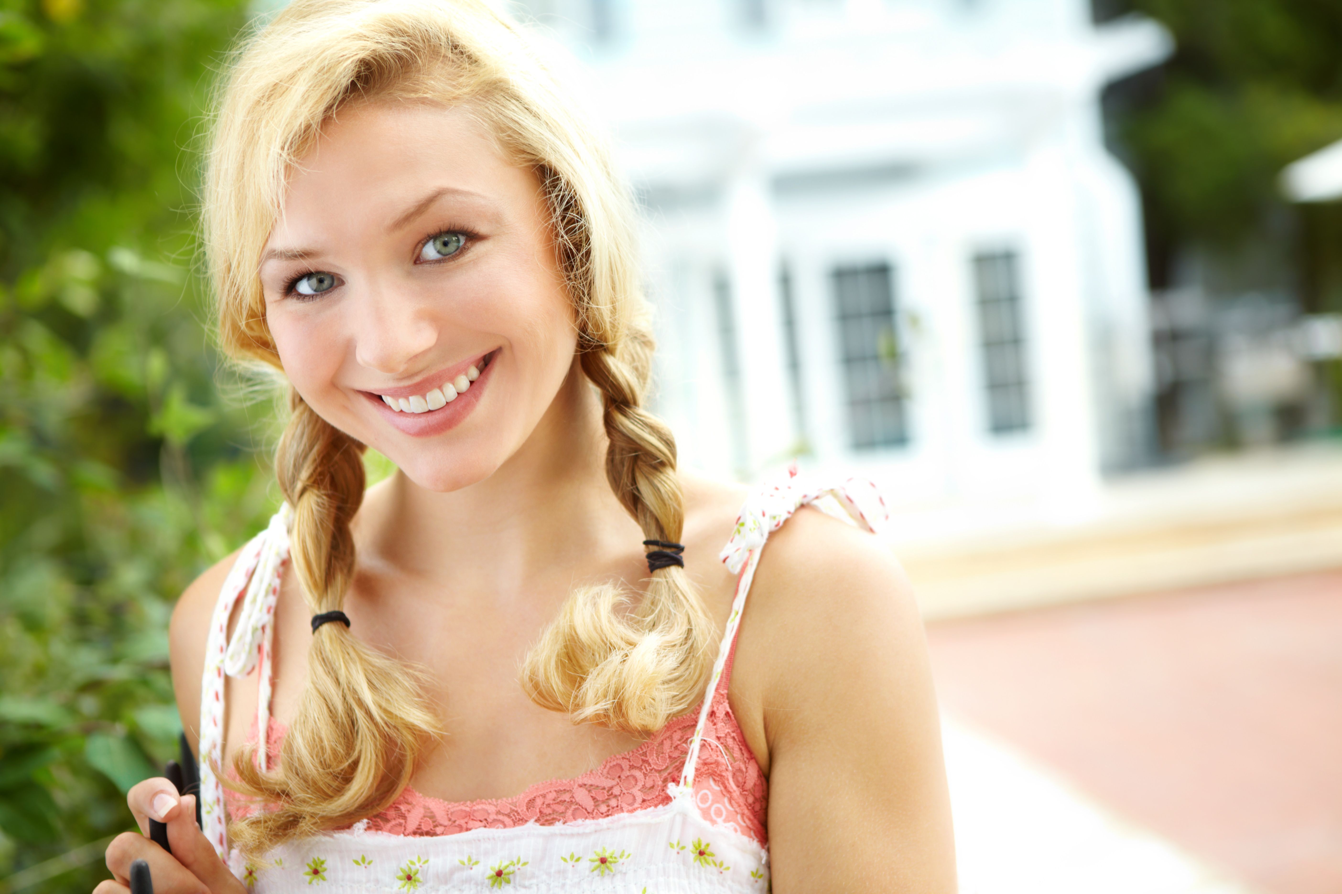 Shy beauty with honey coloured hair
