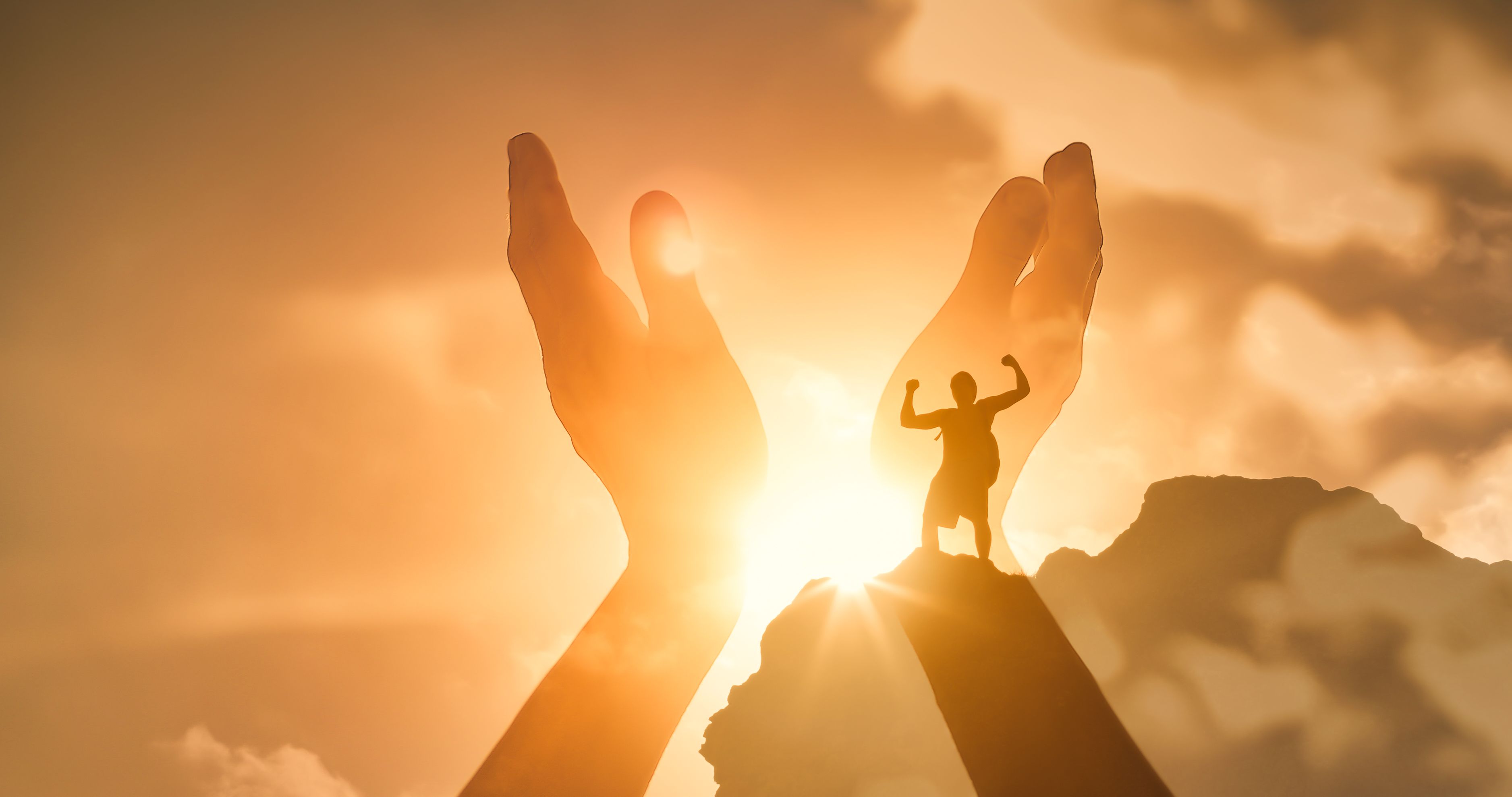 Strong man flexing with hand Strong man flexing with hand